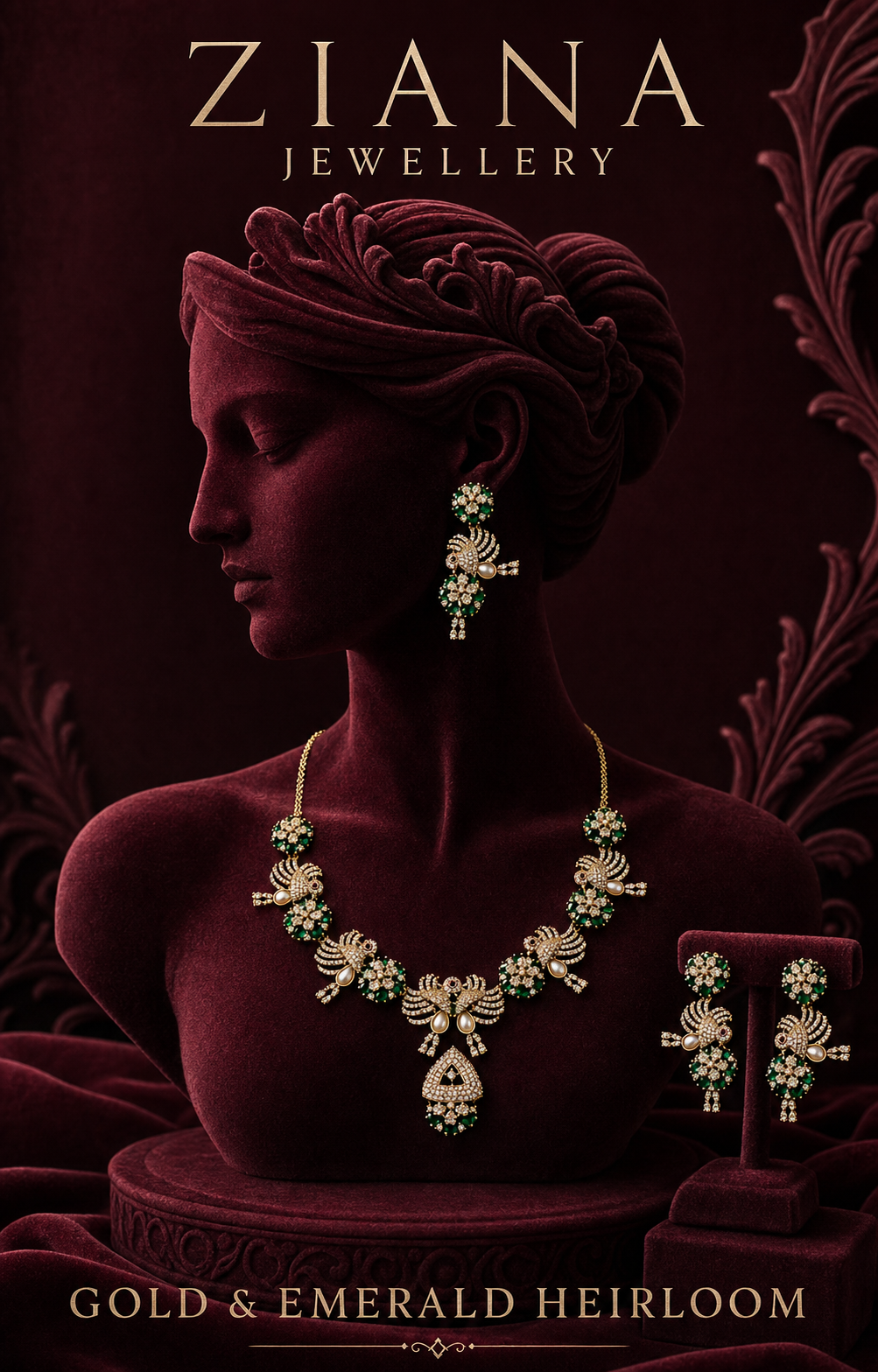 American Diamond gold & emerald necklace set editorial