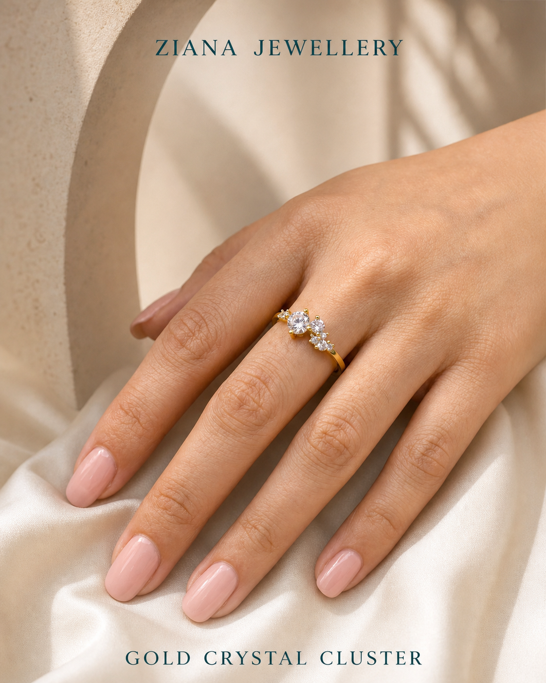 Elegant Gold Crystal Cluster Ring editorial