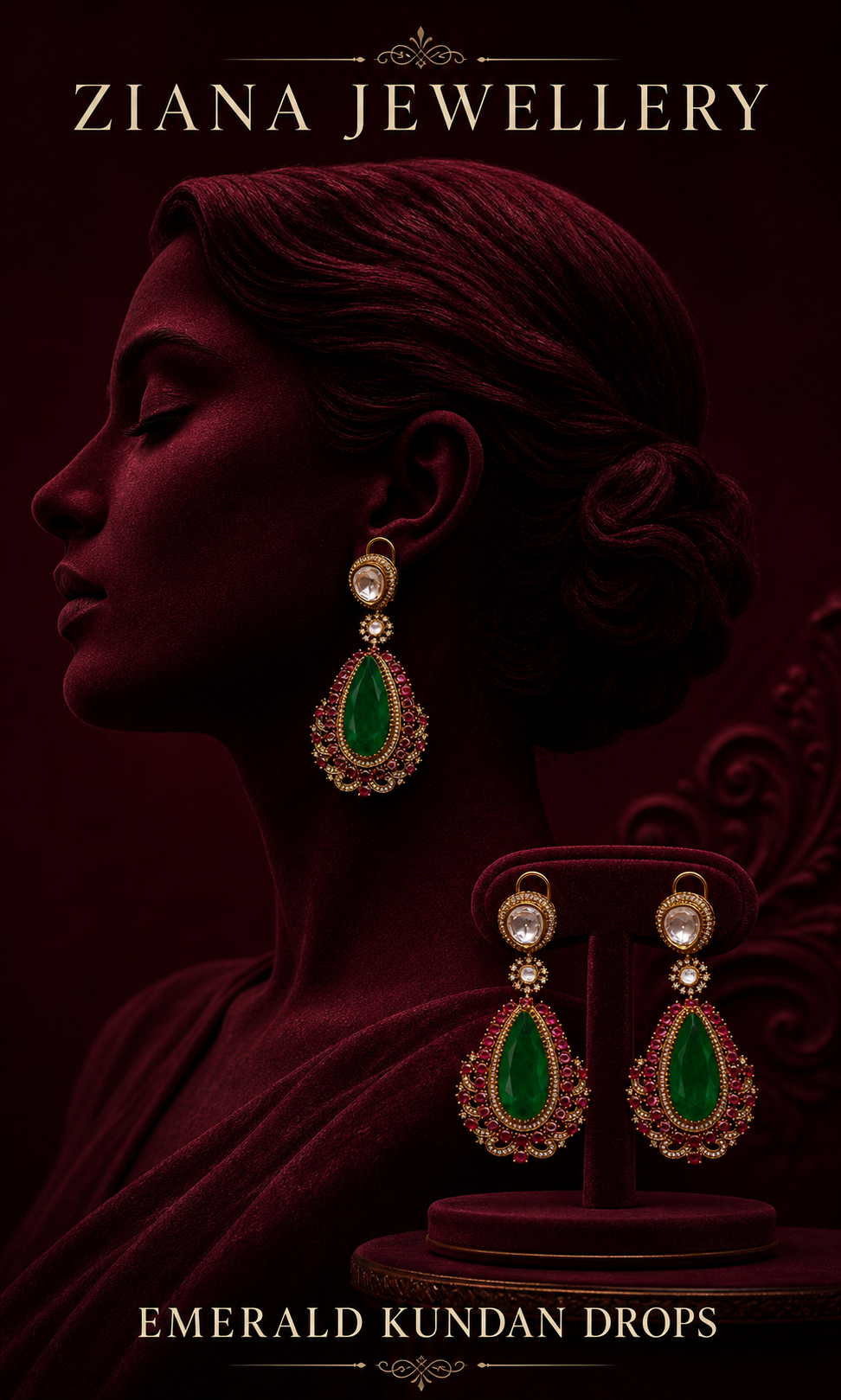 Emerald Kundan Drop Earrings editorial