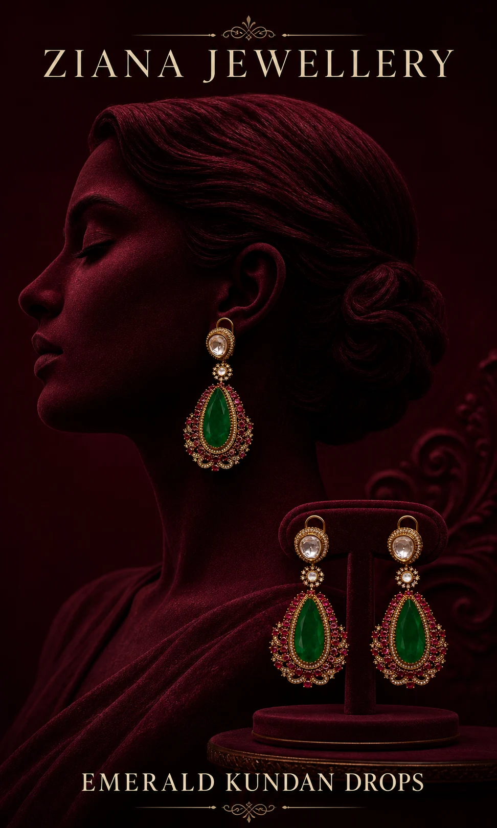 Emerald Kundan Drop Earrings editorial