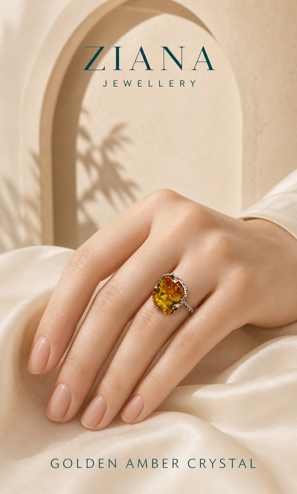 Golden Amber Crystal Ring editorial