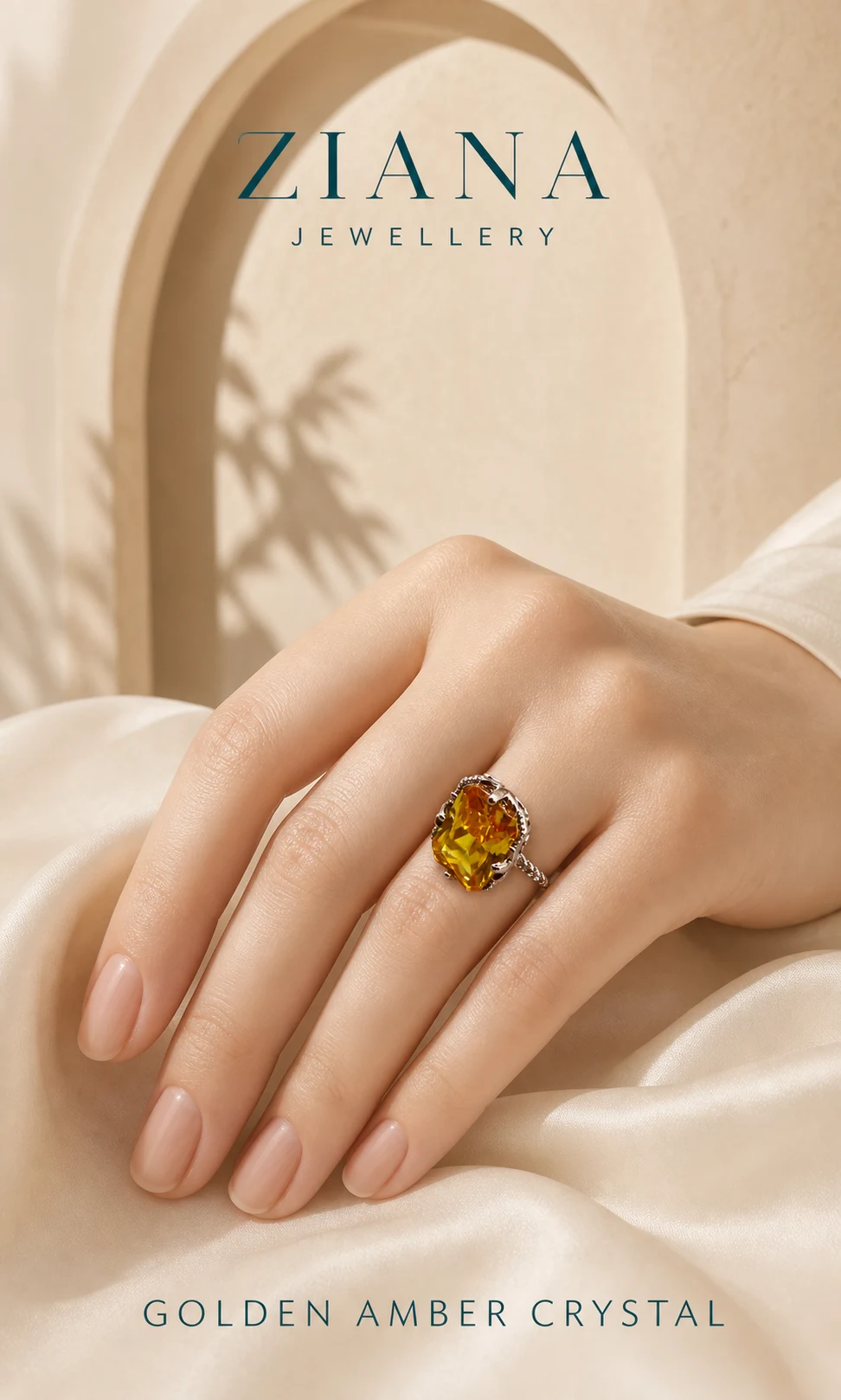 Golden Amber Crystal Ring editorial