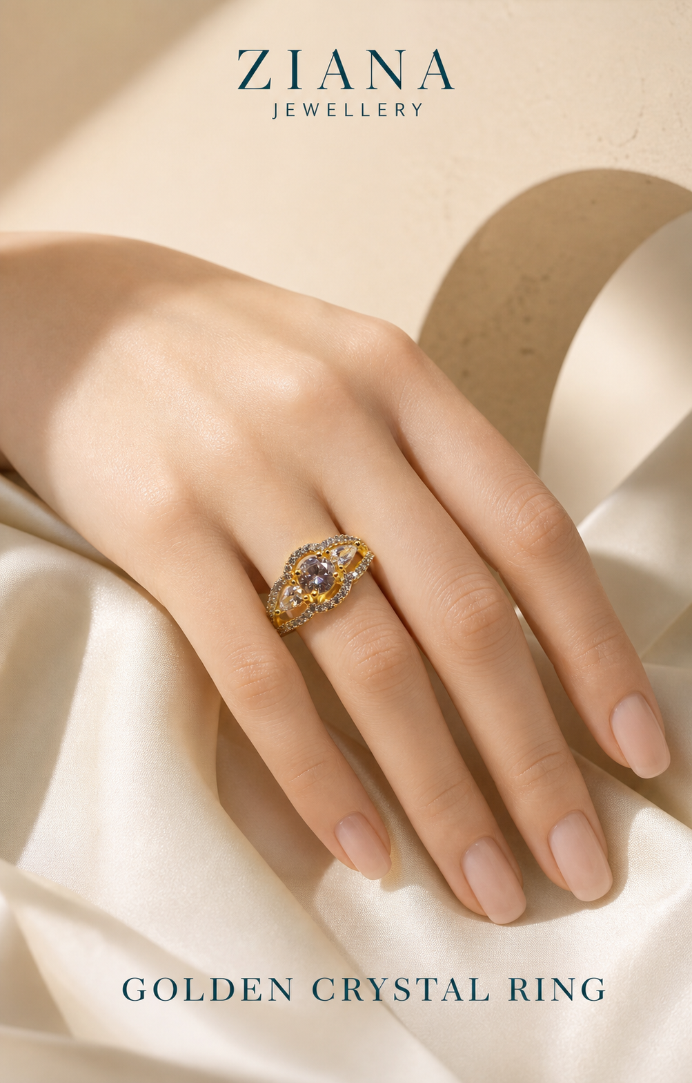Golden crystal ring ready for careful storage