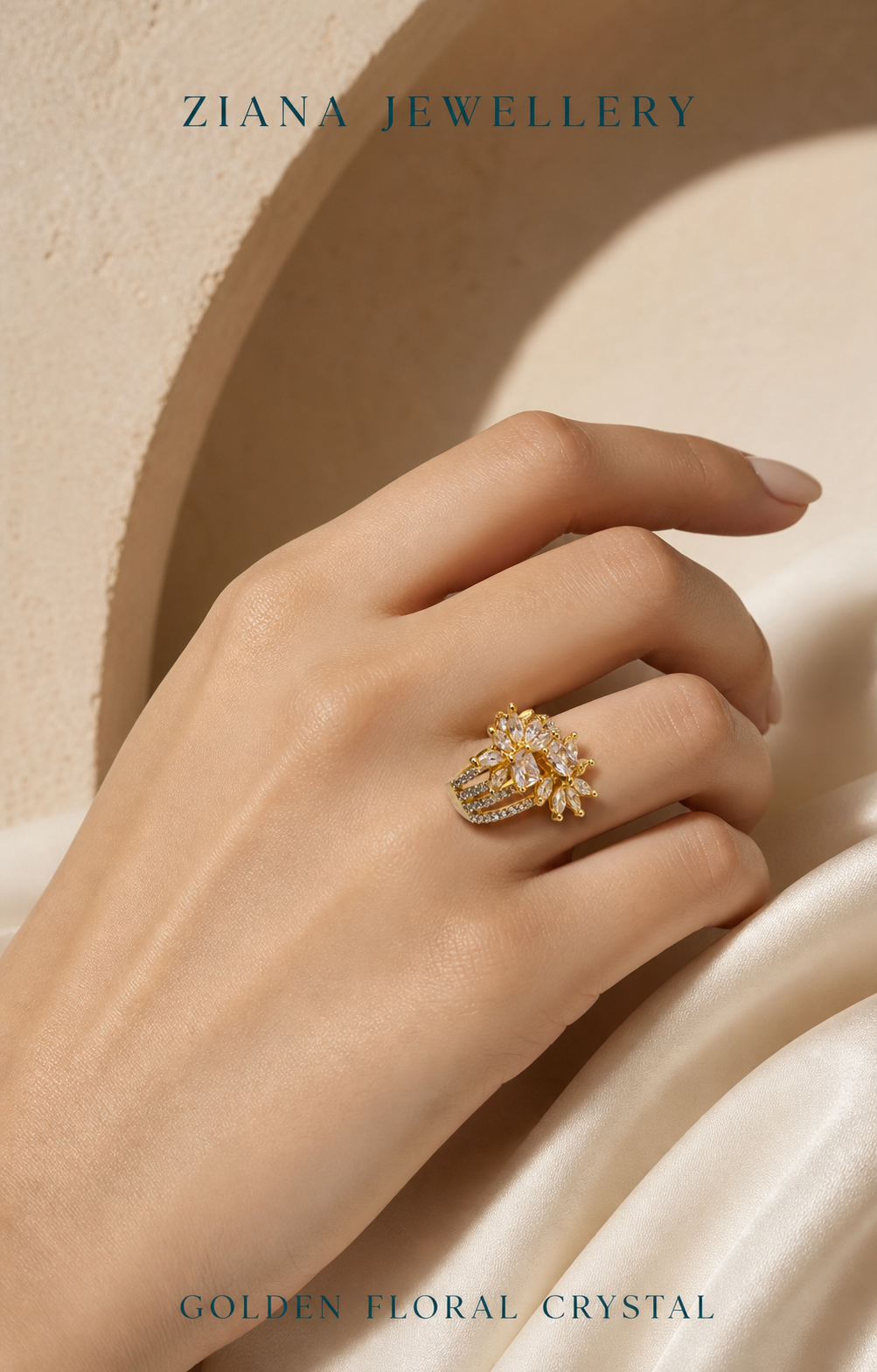 Golden Floral Crystal Ring editorial