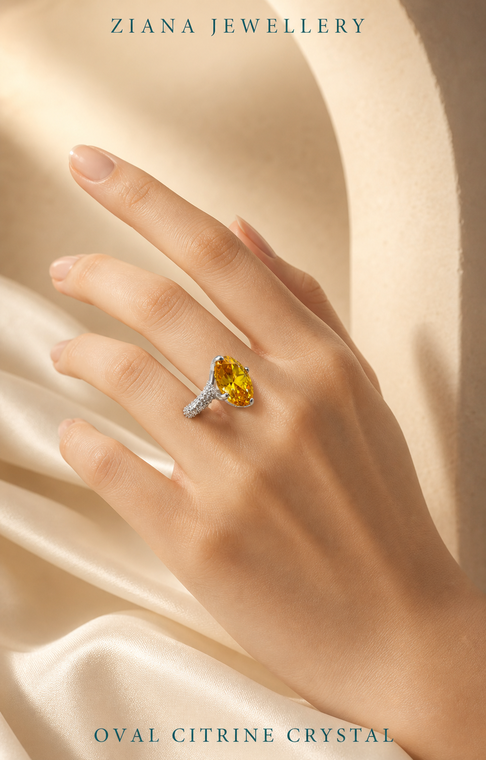 Golden Oval Citrine Crystal Ring editorial