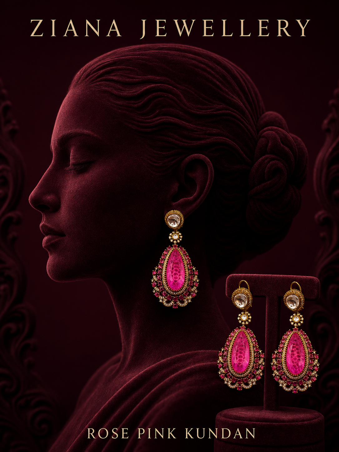 Rose pink Kundan earrings for a wedding celebration