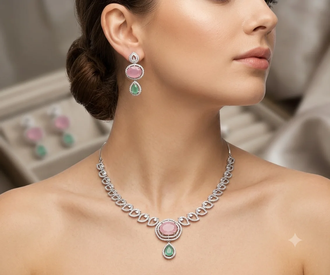 Blush Pink & Mint Crystal Necklace Set