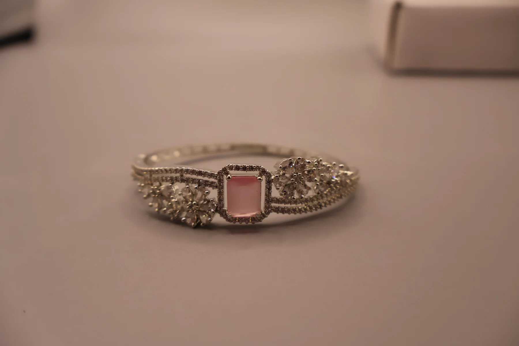 Blushing Petal Pink Crystal Cuff Bracelet