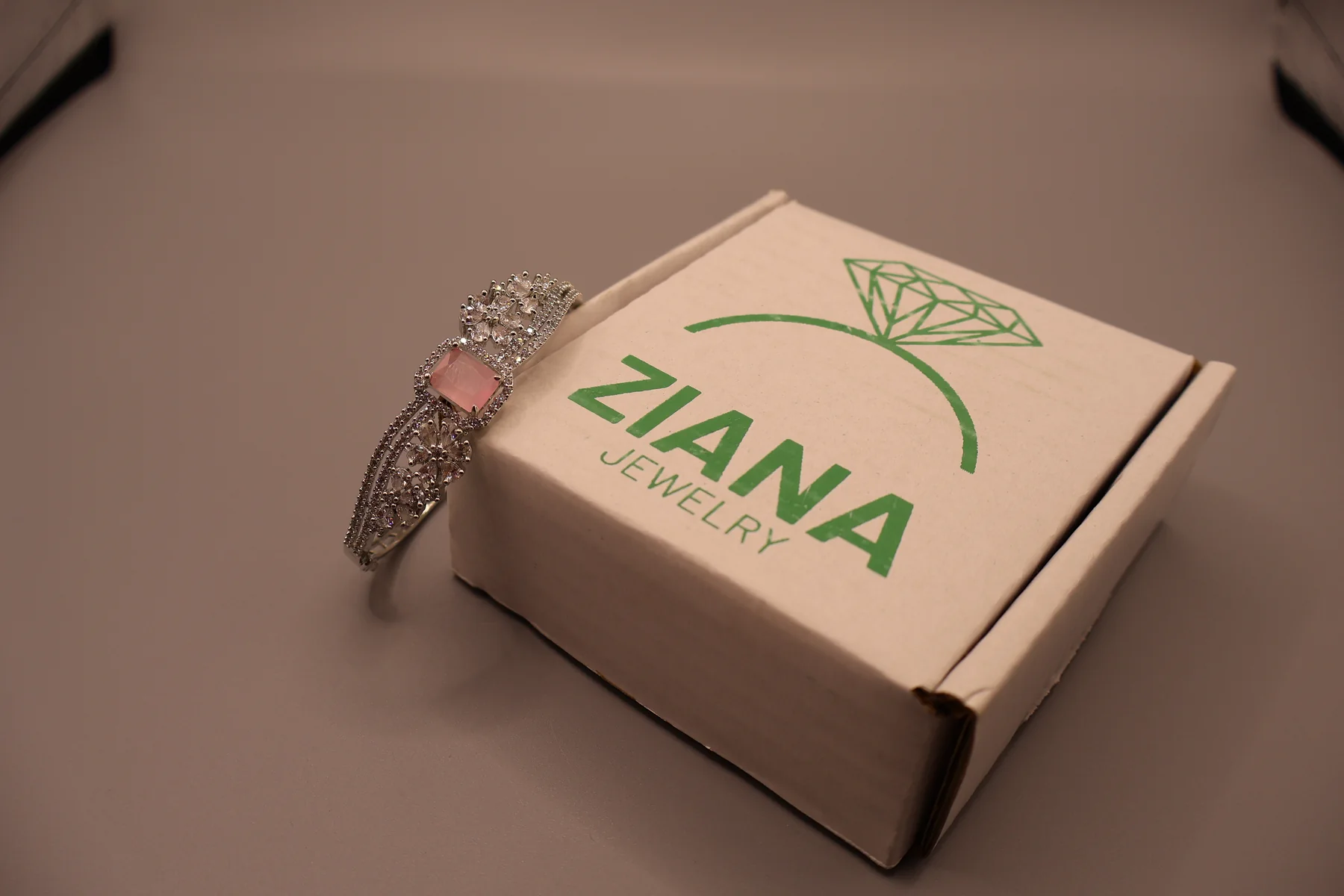 Blushing Petal Pink Crystal Cuff Bracelet – alternate angle