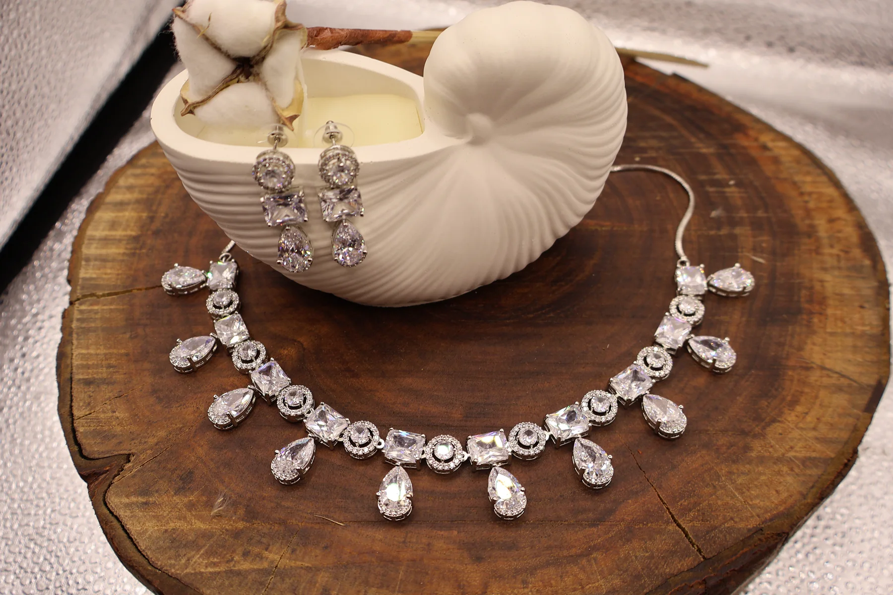 Clear Diamond Geometric Drop Necklace Set