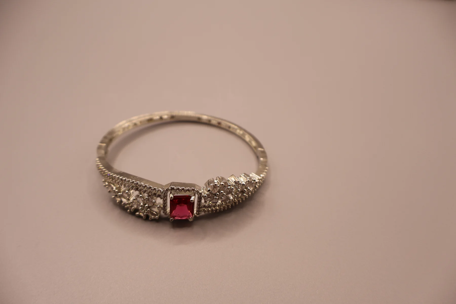 Crimson Blossom Ruby Floral Crystal Bangle