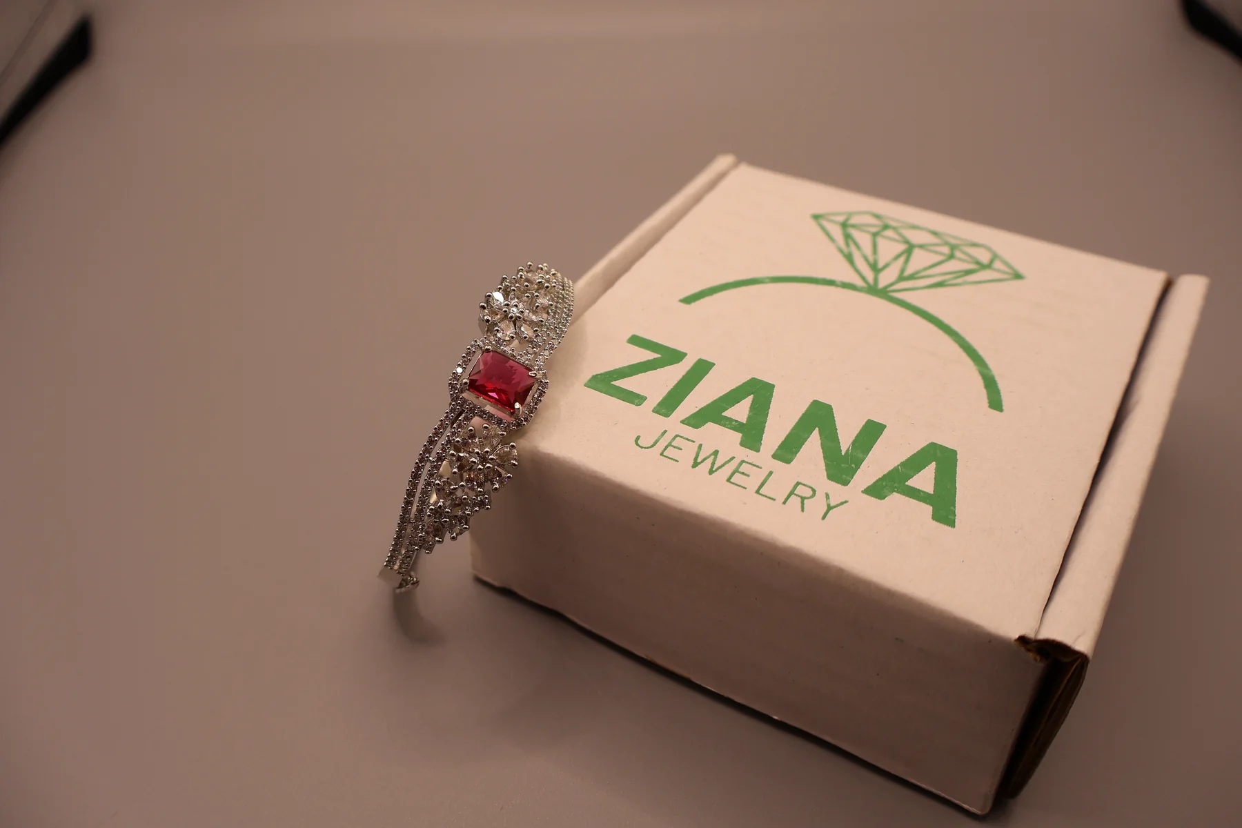 Crimson Blossom Ruby Floral Crystal Bangle – alternate angle