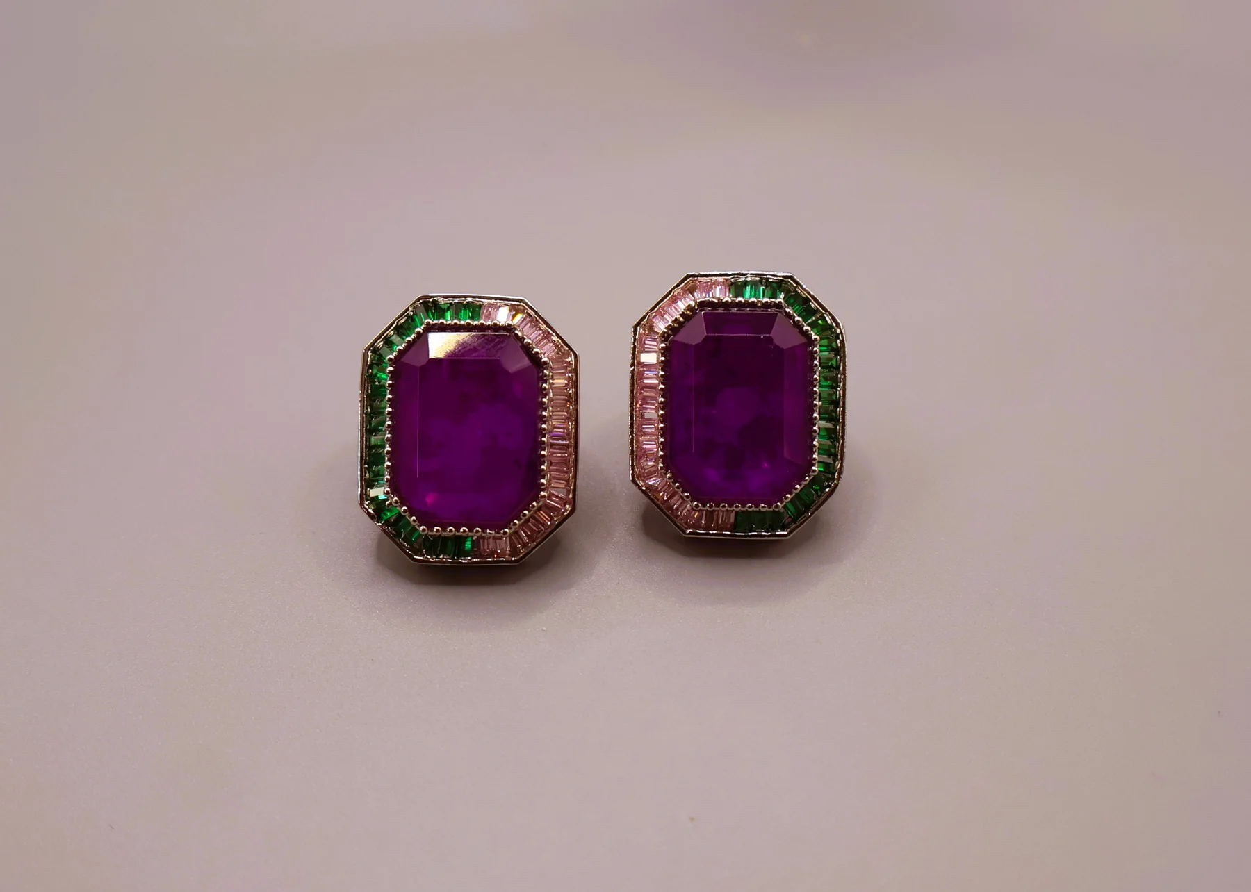 Amethyst Emerald Octagon Statement Stud Earrings – alternate product view 2