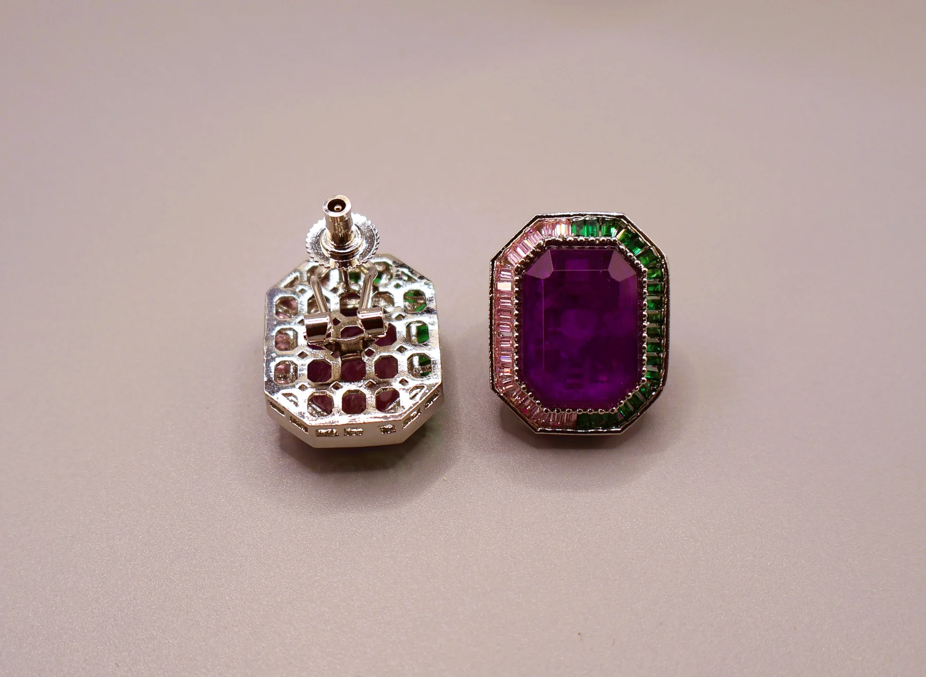 Amethyst Emerald Octagon Statement Stud Earrings – alternate product view 3