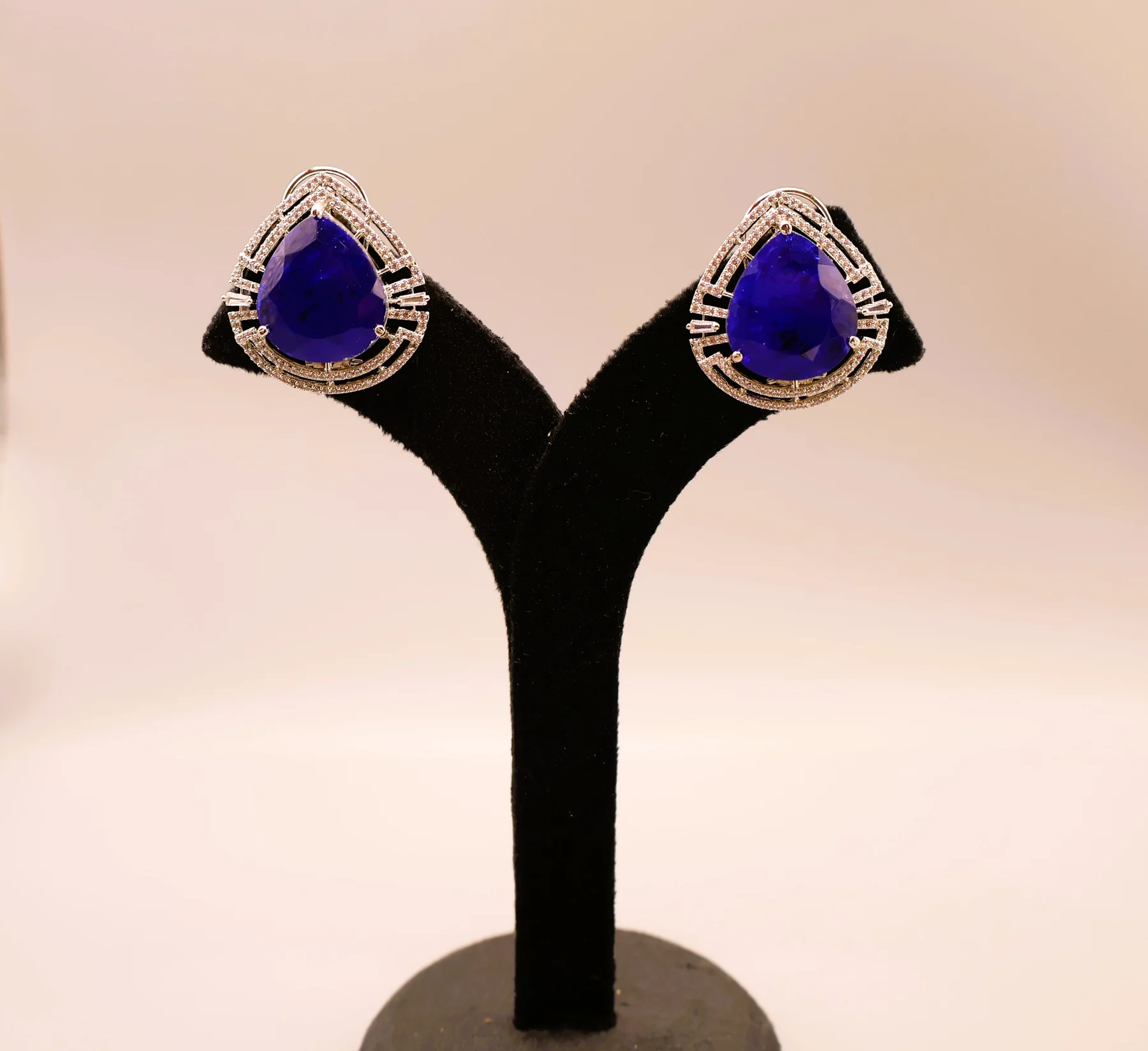 Amethyst Teardrop Double-Halo Stud Earrings