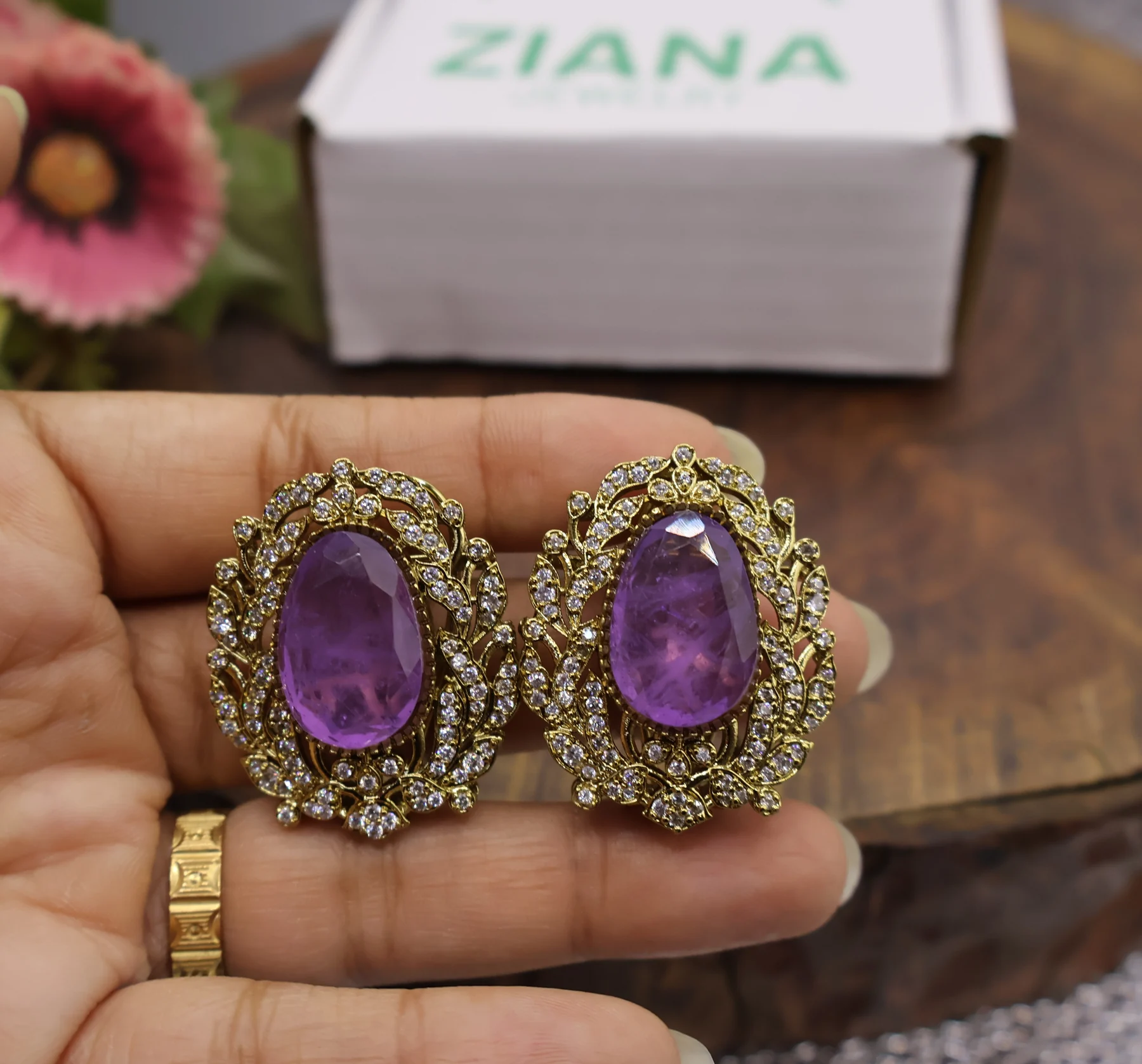 Amethyst Vintage Crystal Cluster Stud Earrings