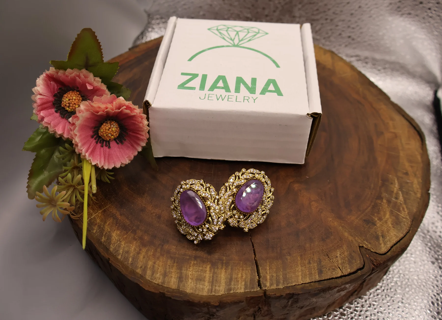 Amethyst Vintage Crystal Cluster Stud Earrings – alternate product view 2