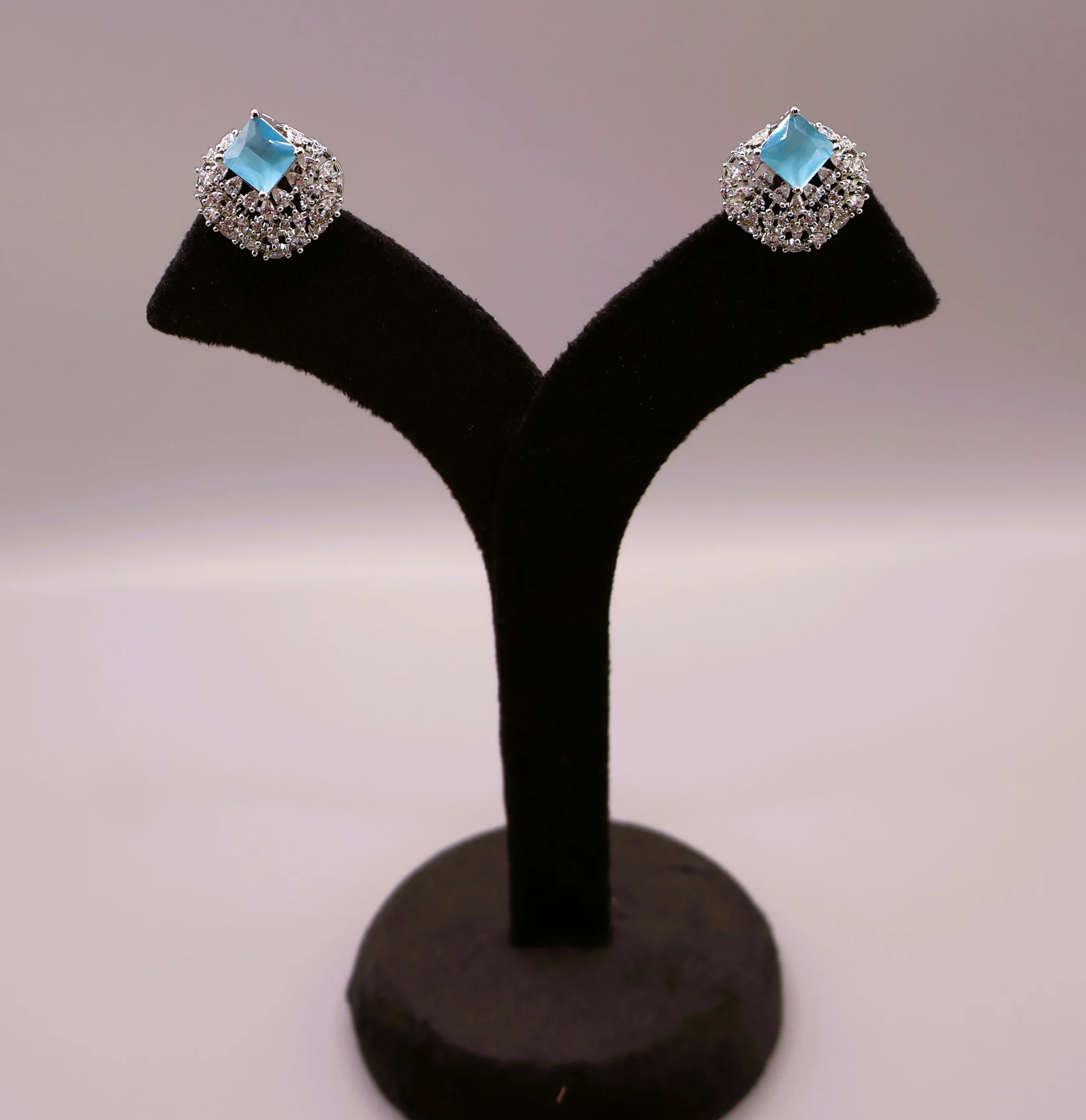Aqua Cushion Pavé Stud Earrings – alternate product view 2