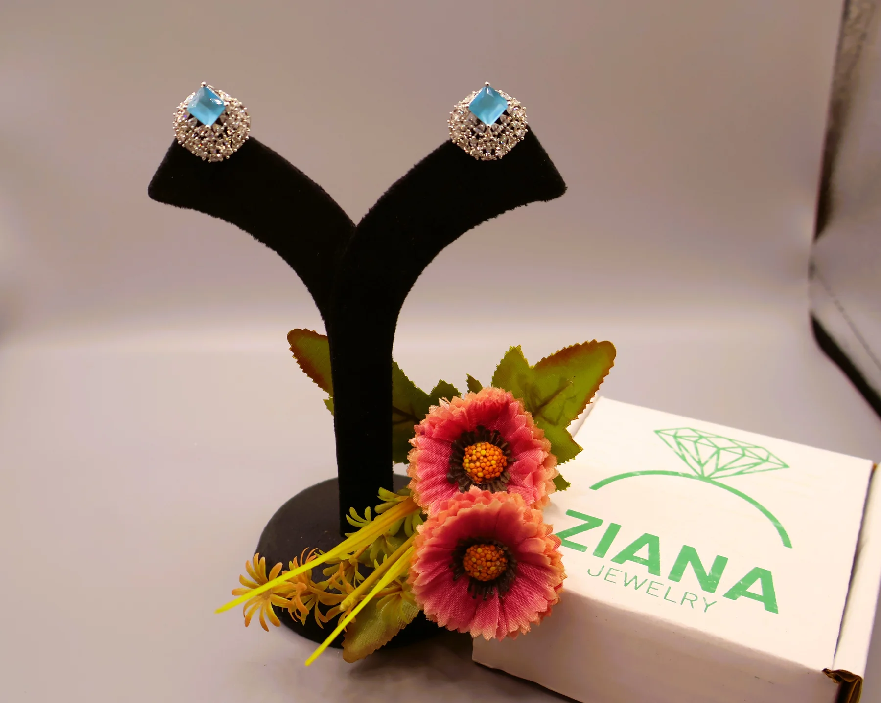 Aqua Cushion Pavé Stud Earrings – alternate product view 3