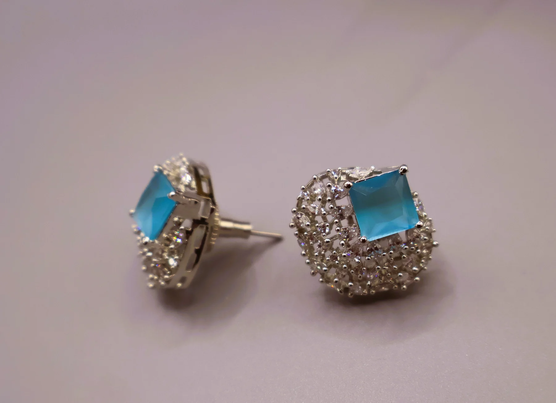 Aqua Cushion Pavé Stud Earrings – alternate product view 4