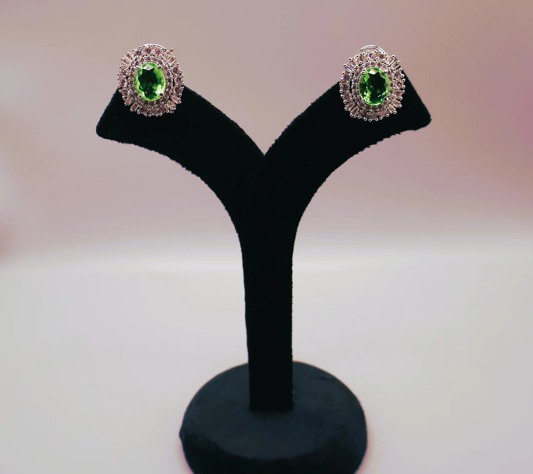 Aqua Oval Double-Halo Stud Earrings
