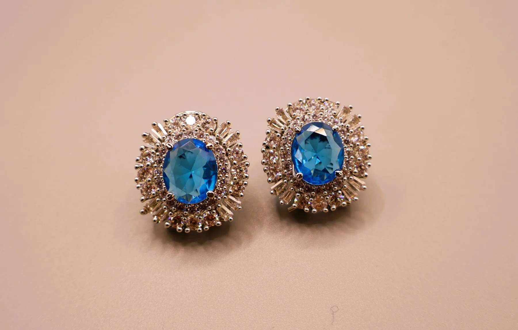 Aqua Oval Double-Halo Stud Earrings – alternate product view 2