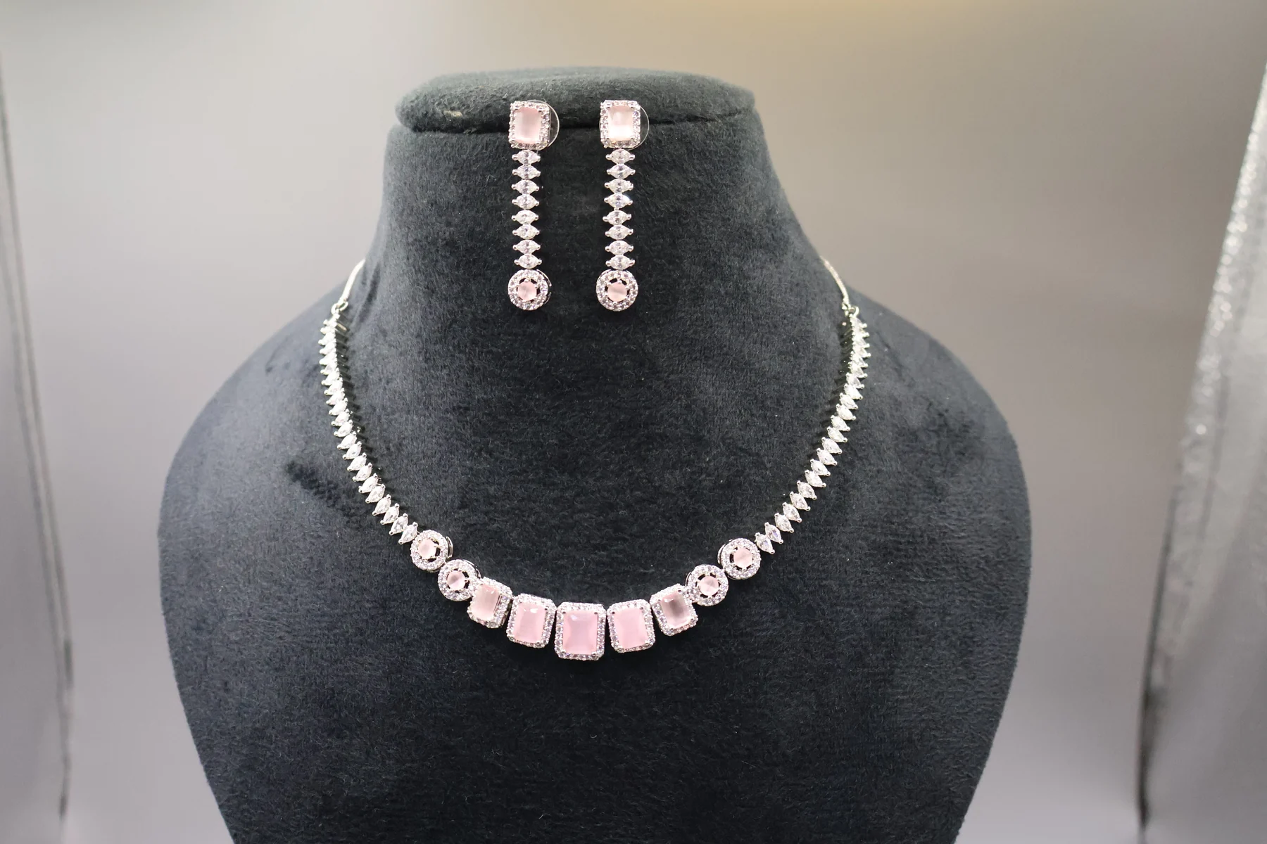 Blush Baguette Tennis Necklace Set