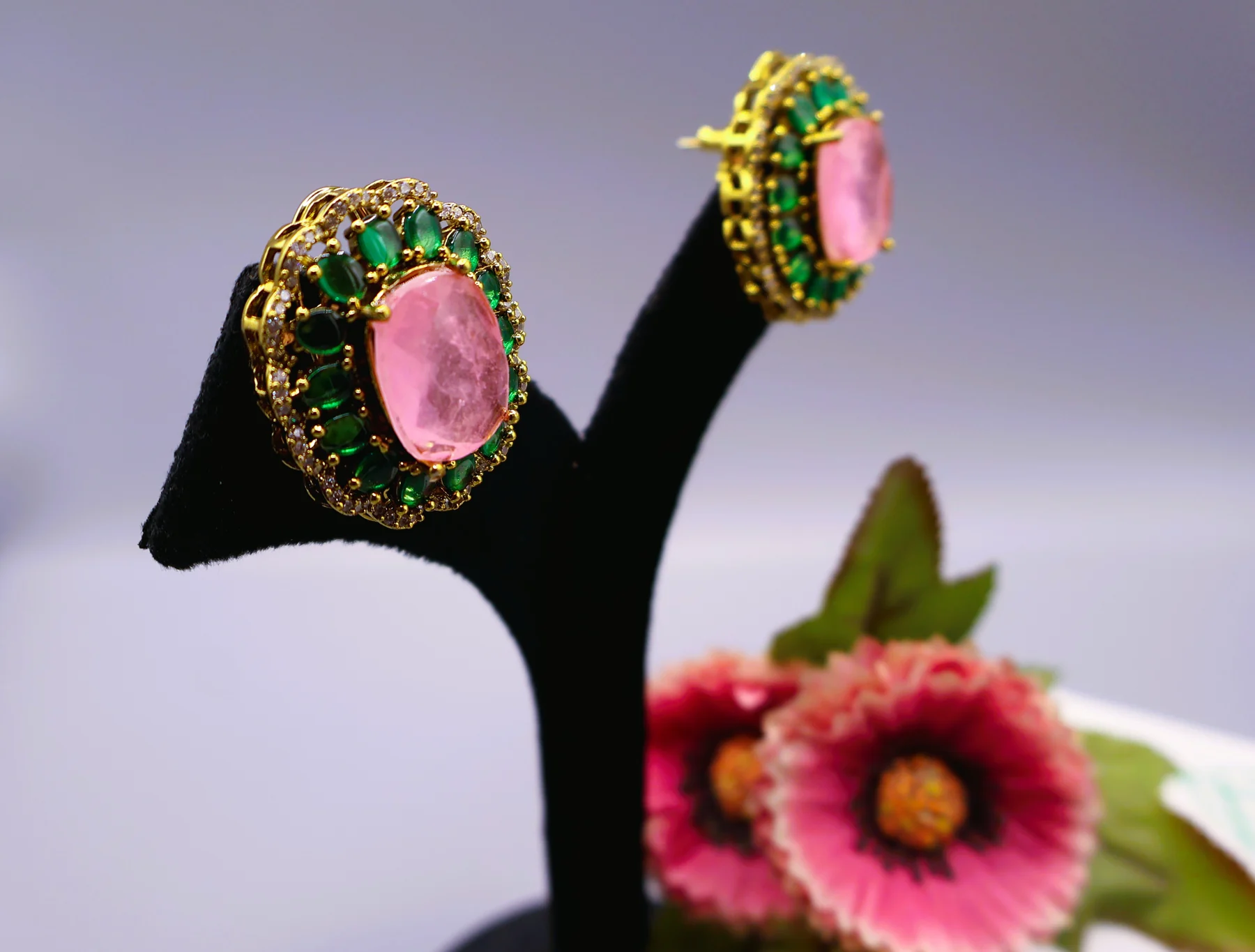 Blush Emerald Heritage Square Stud Earrings