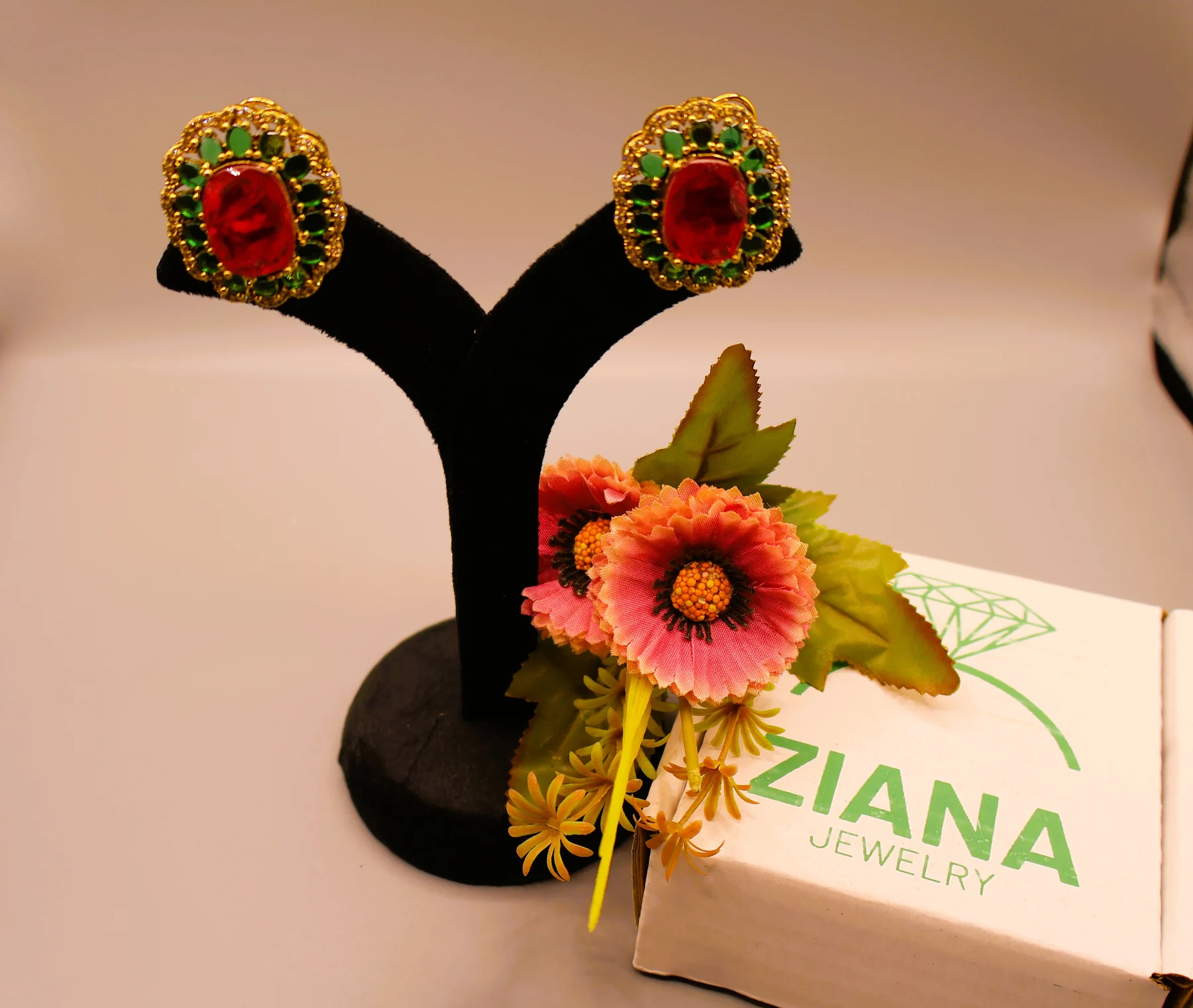 Blush Emerald Heritage Square Stud Earrings – alternate product view 2