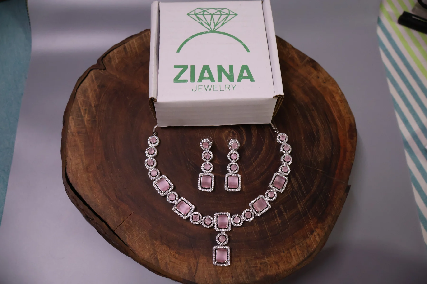 Blush Square Crystal Necklace Set