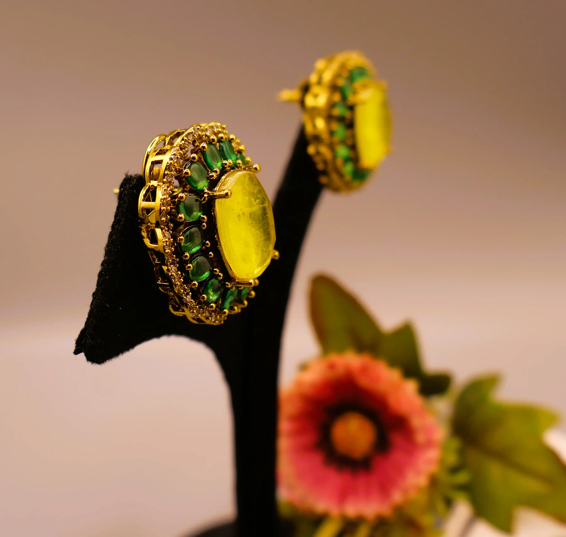 Citrine Emerald Heritage Square Stud Earrings – alternate product view 2
