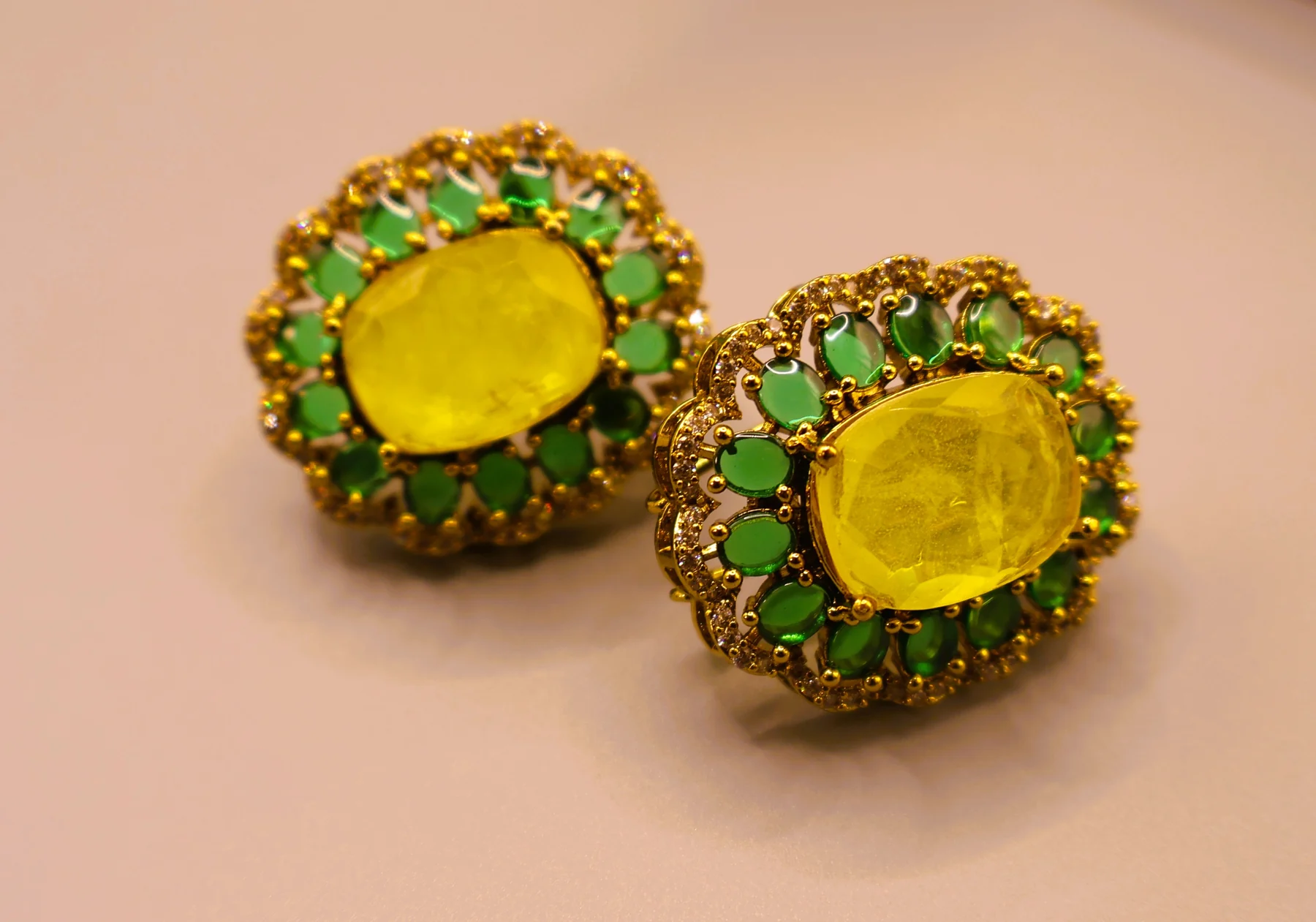 Citrine Emerald Heritage Square Stud Earrings – alternate product view 3