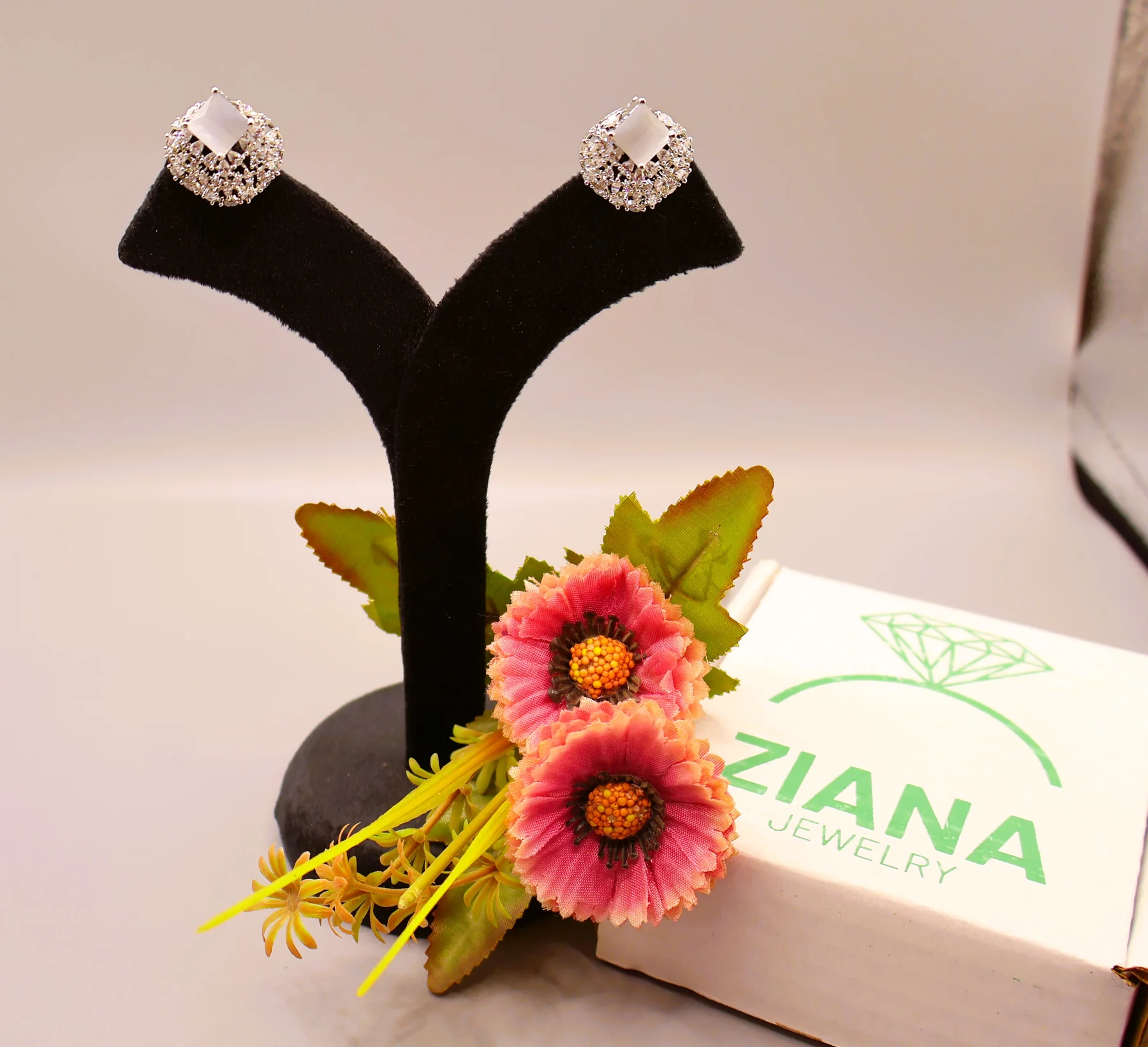 Clear Cushion Pavé Stud Earrings