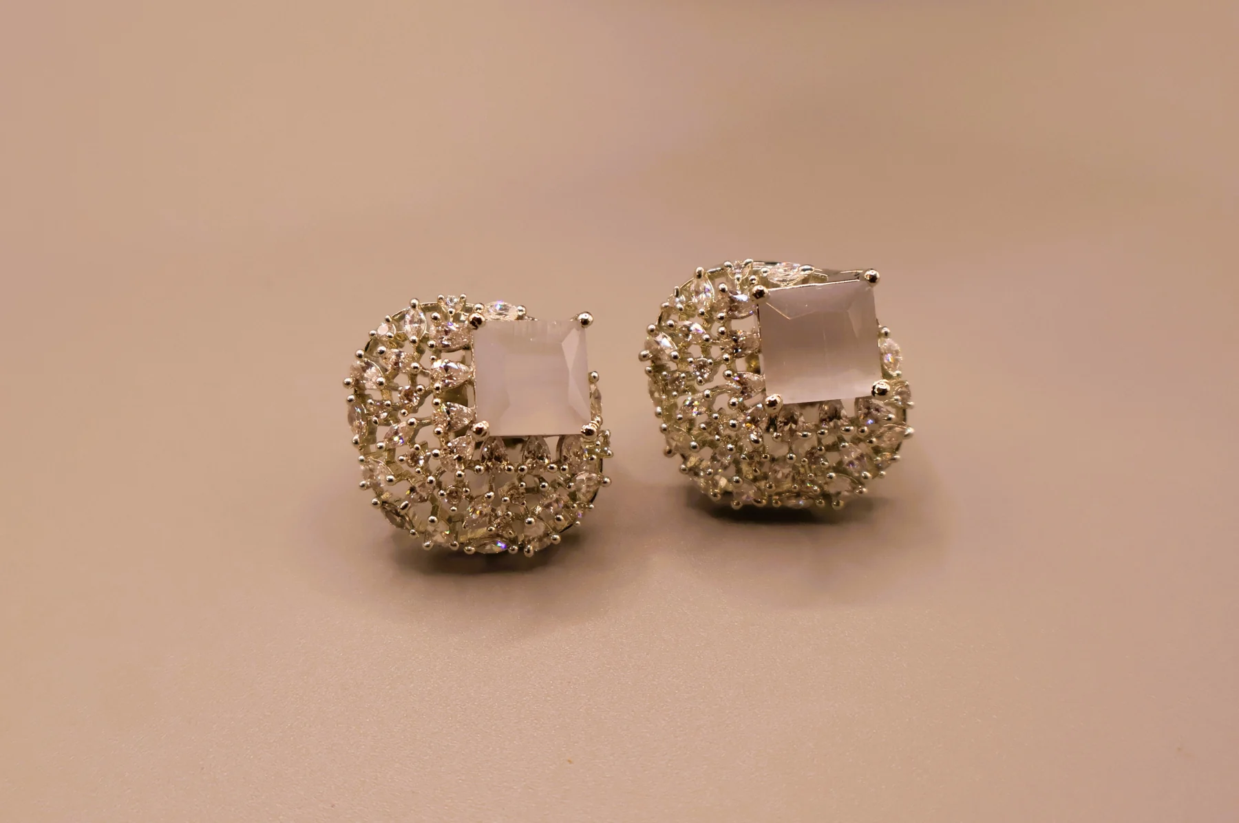 Clear Cushion Pavé Stud Earrings – alternate product view 2