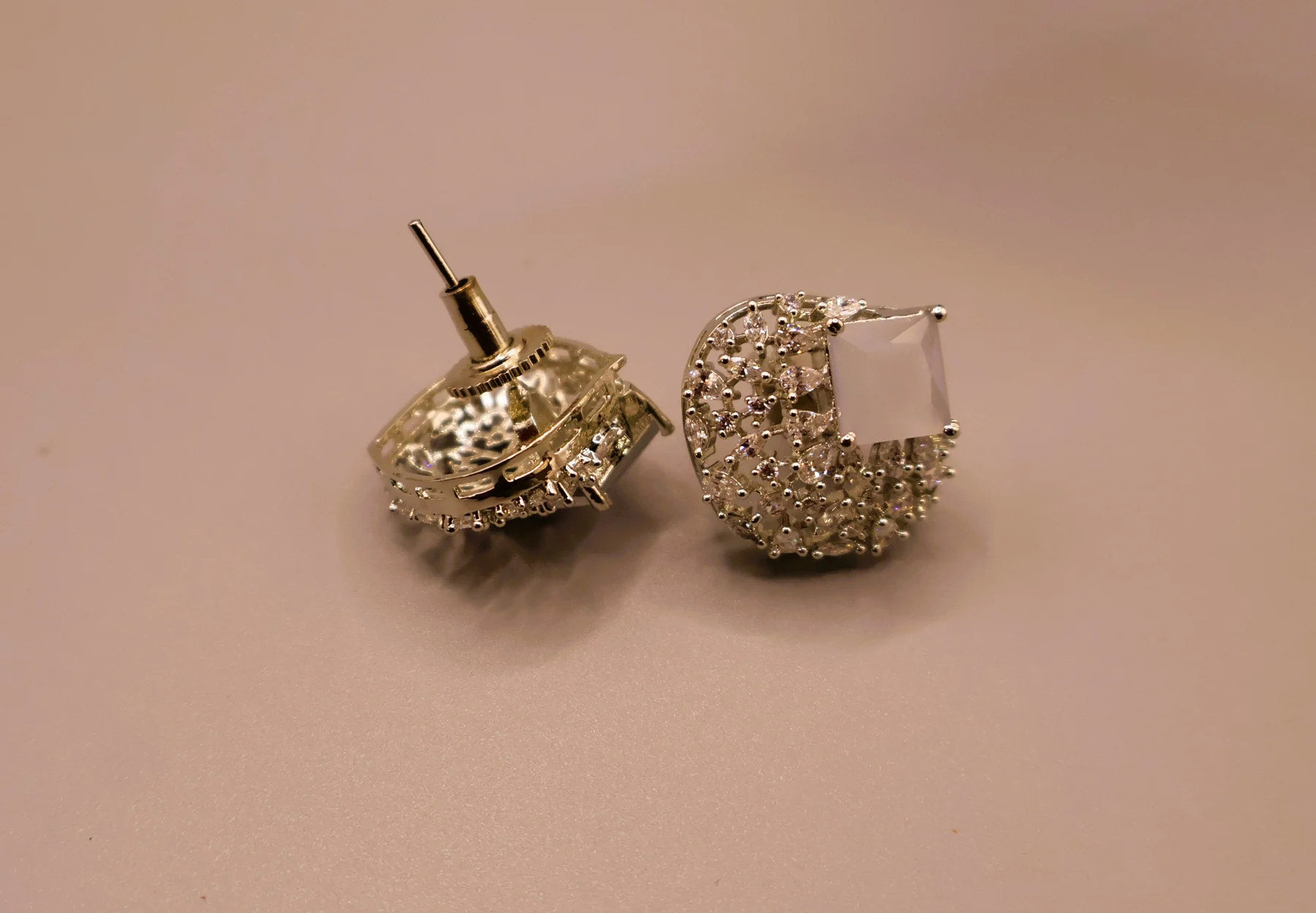 Clear Cushion Pavé Stud Earrings – alternate product view 3