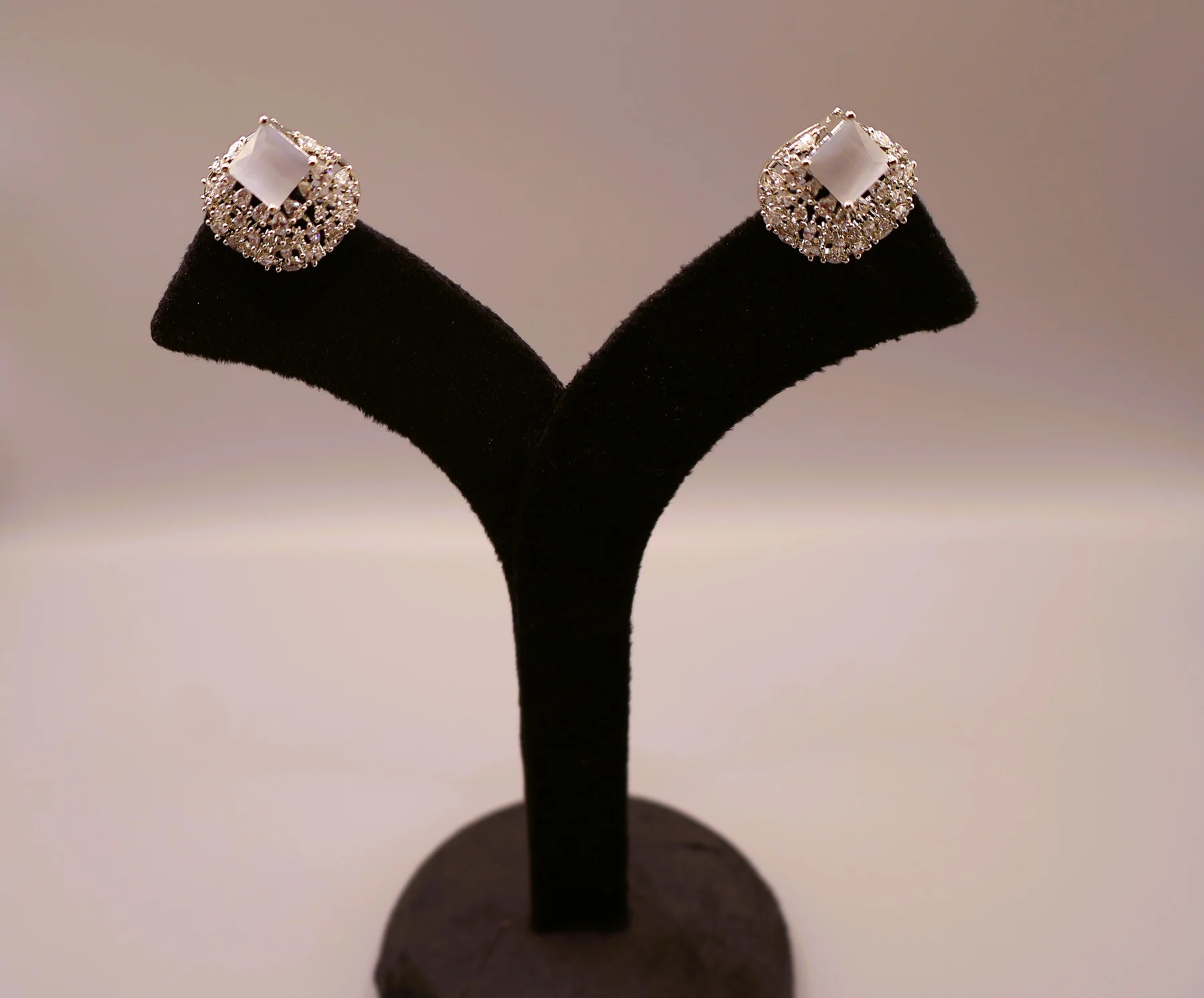 Clear Cushion Pavé Stud Earrings – alternate product view 4