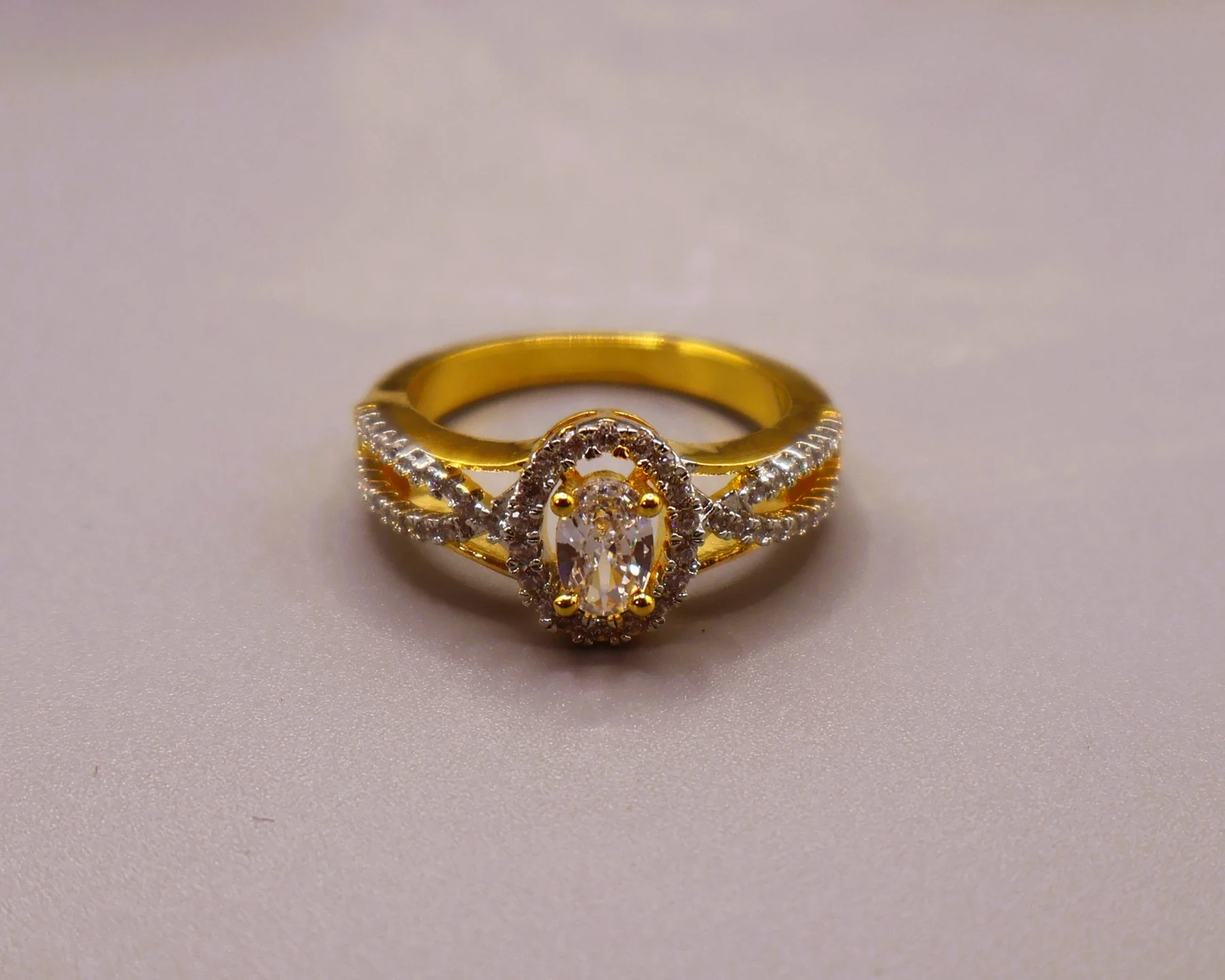 Clear Oval Halo Crystal Ring