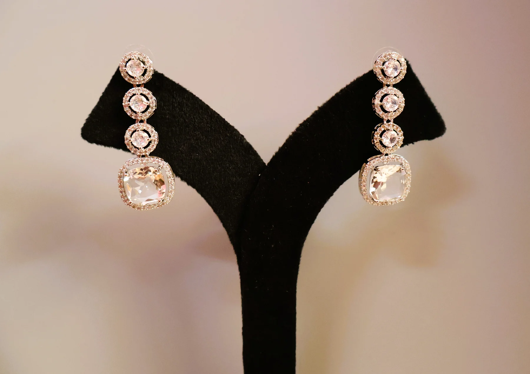 Clear Triple-Drop Crystal Earrings