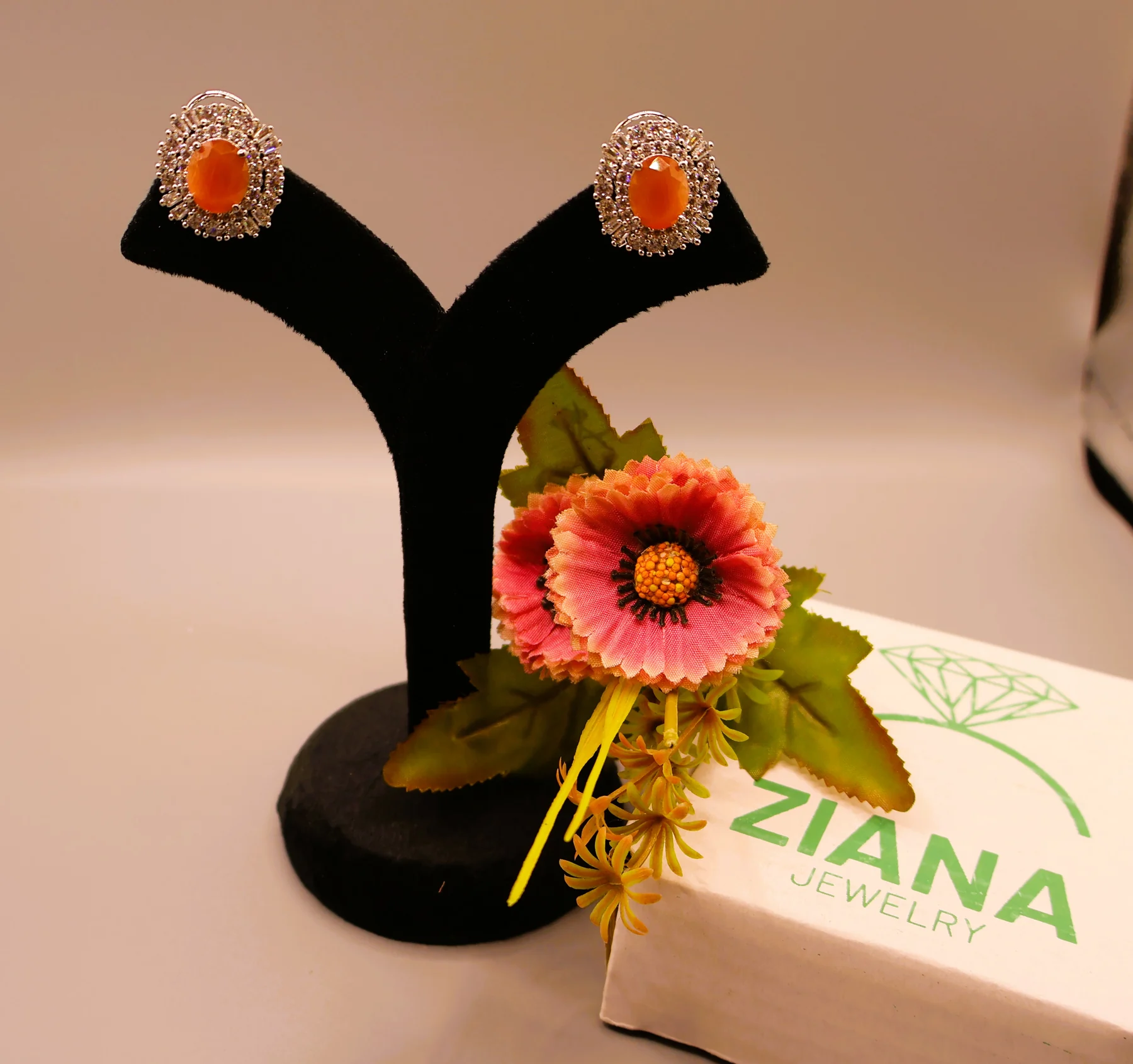 Coral Oval Double-Halo Stud Earrings