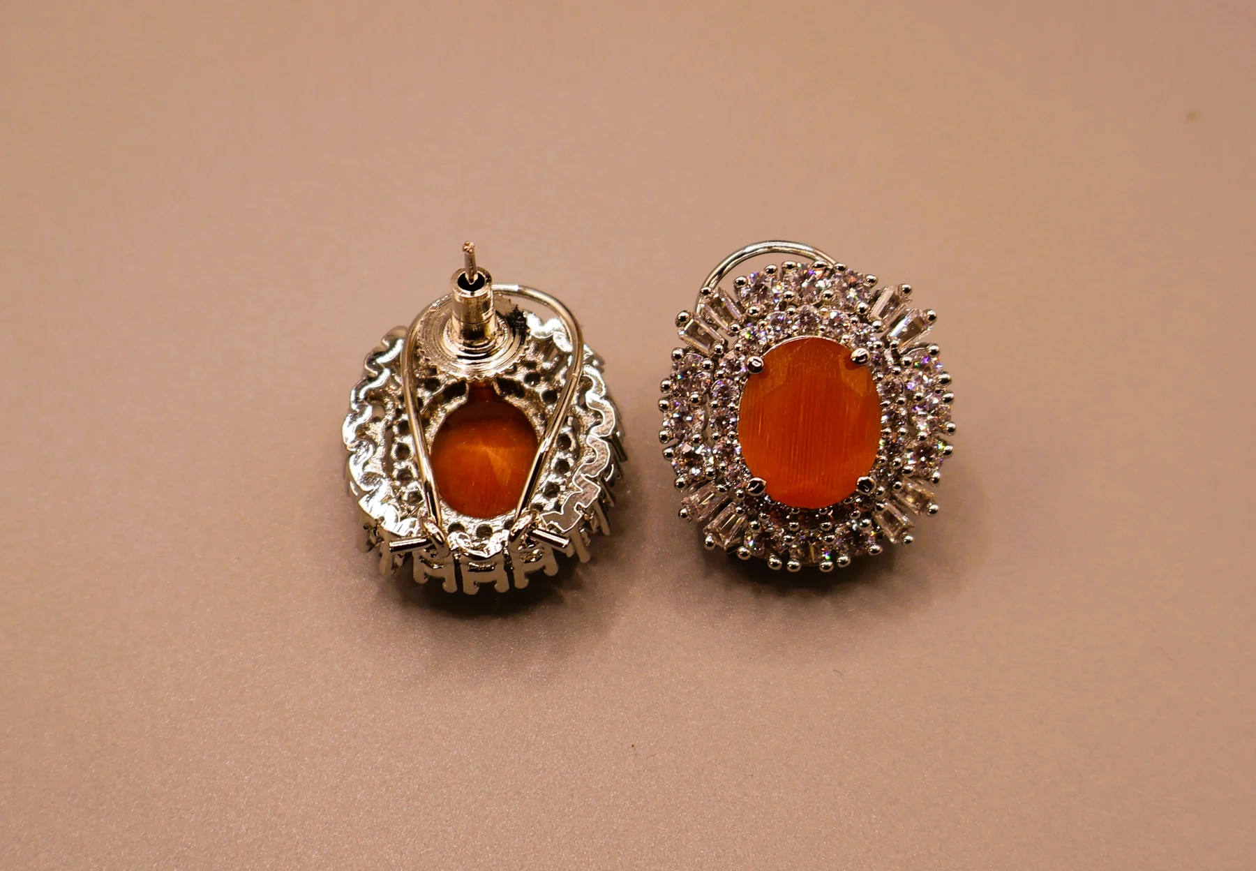 Coral Oval Double-Halo Stud Earrings – alternate product view 2