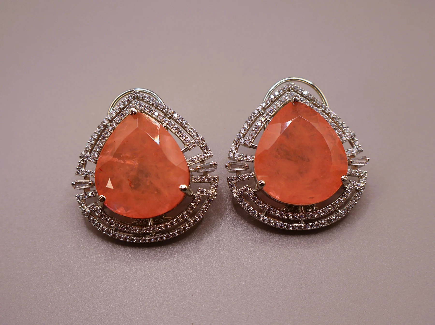 Coral Teardrop Double-Halo Stud Earrings