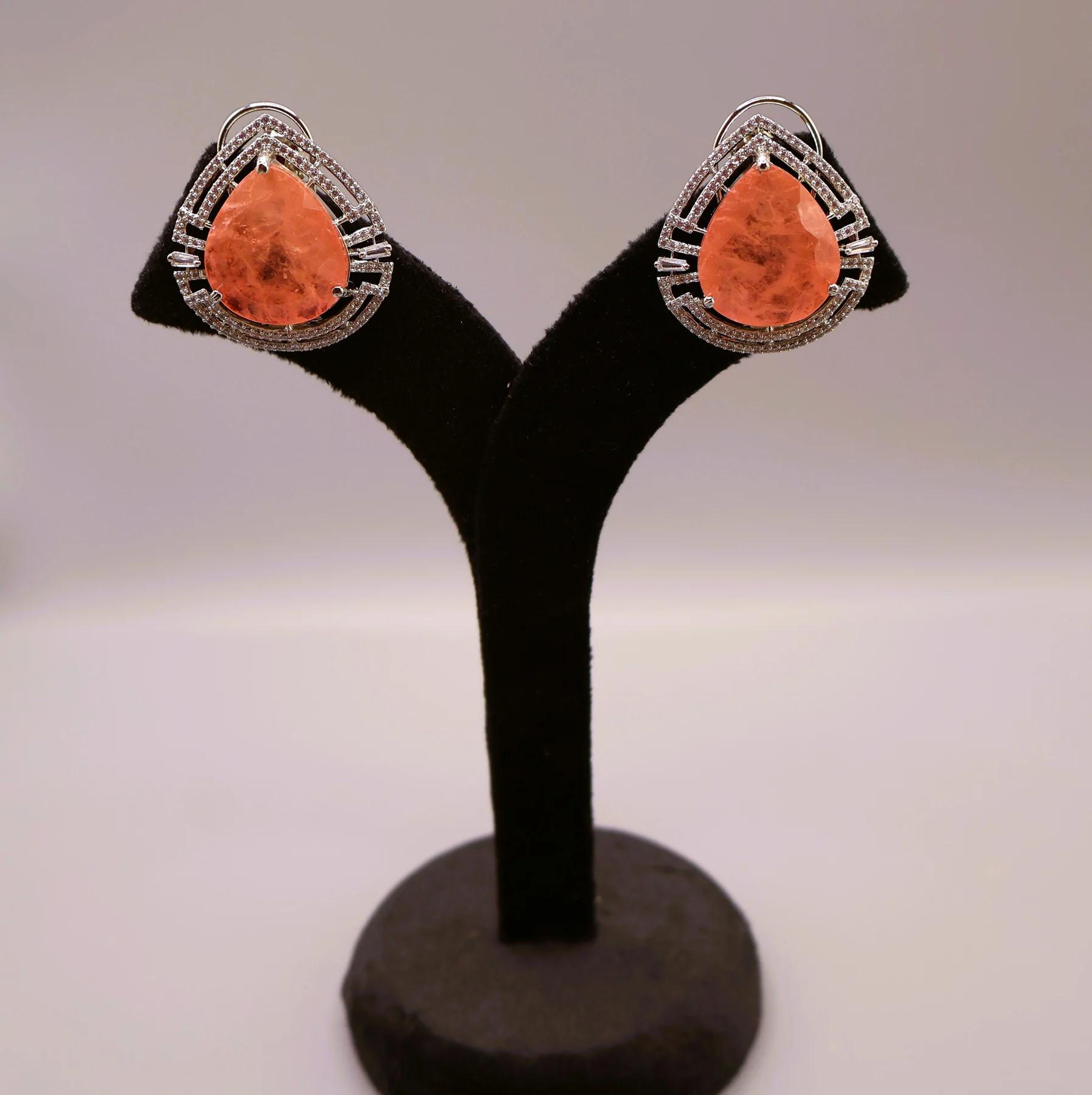 Coral Teardrop Double-Halo Stud Earrings – alternate product view 2