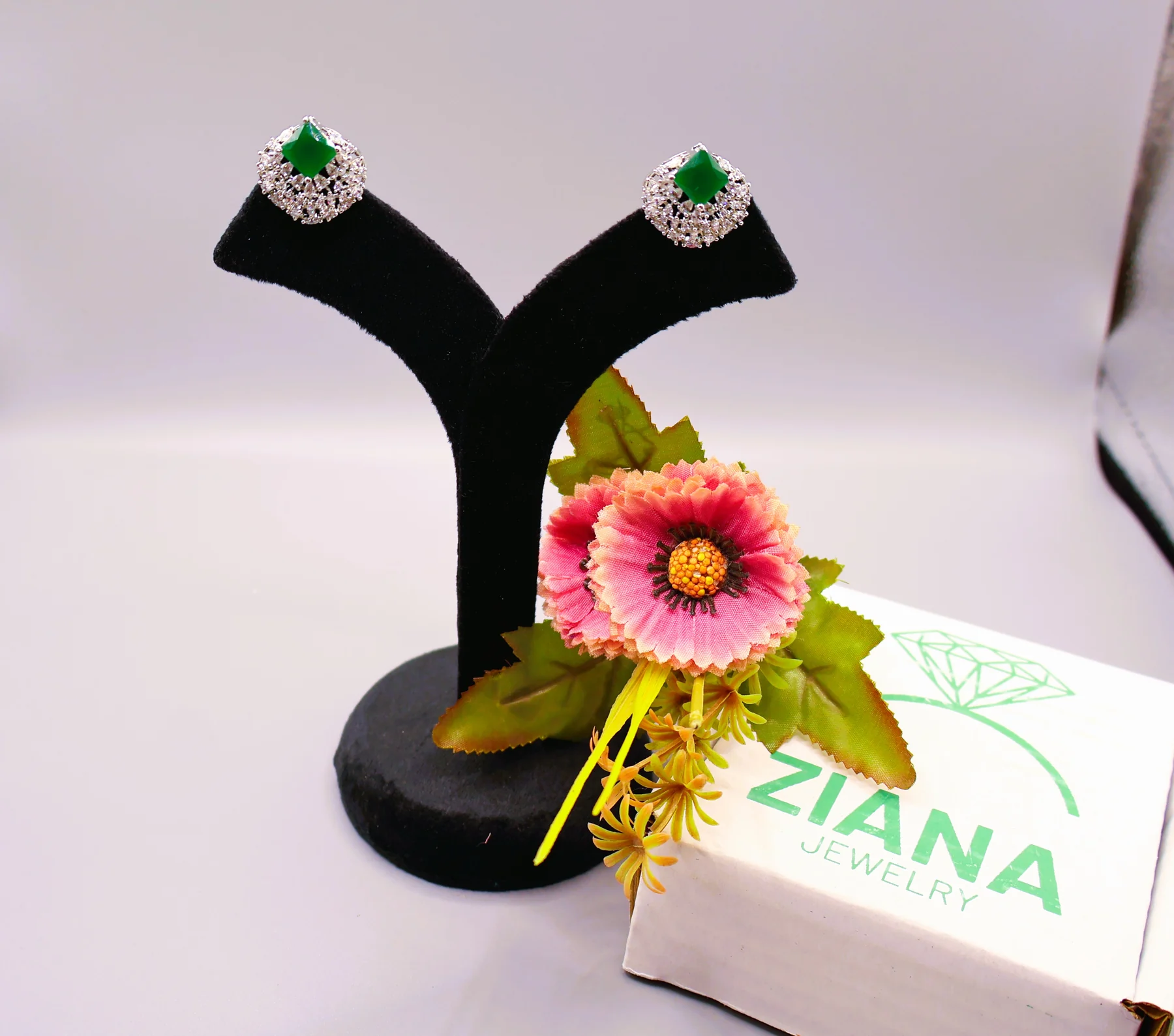 Emerald Cushion Pavé Stud Earrings
