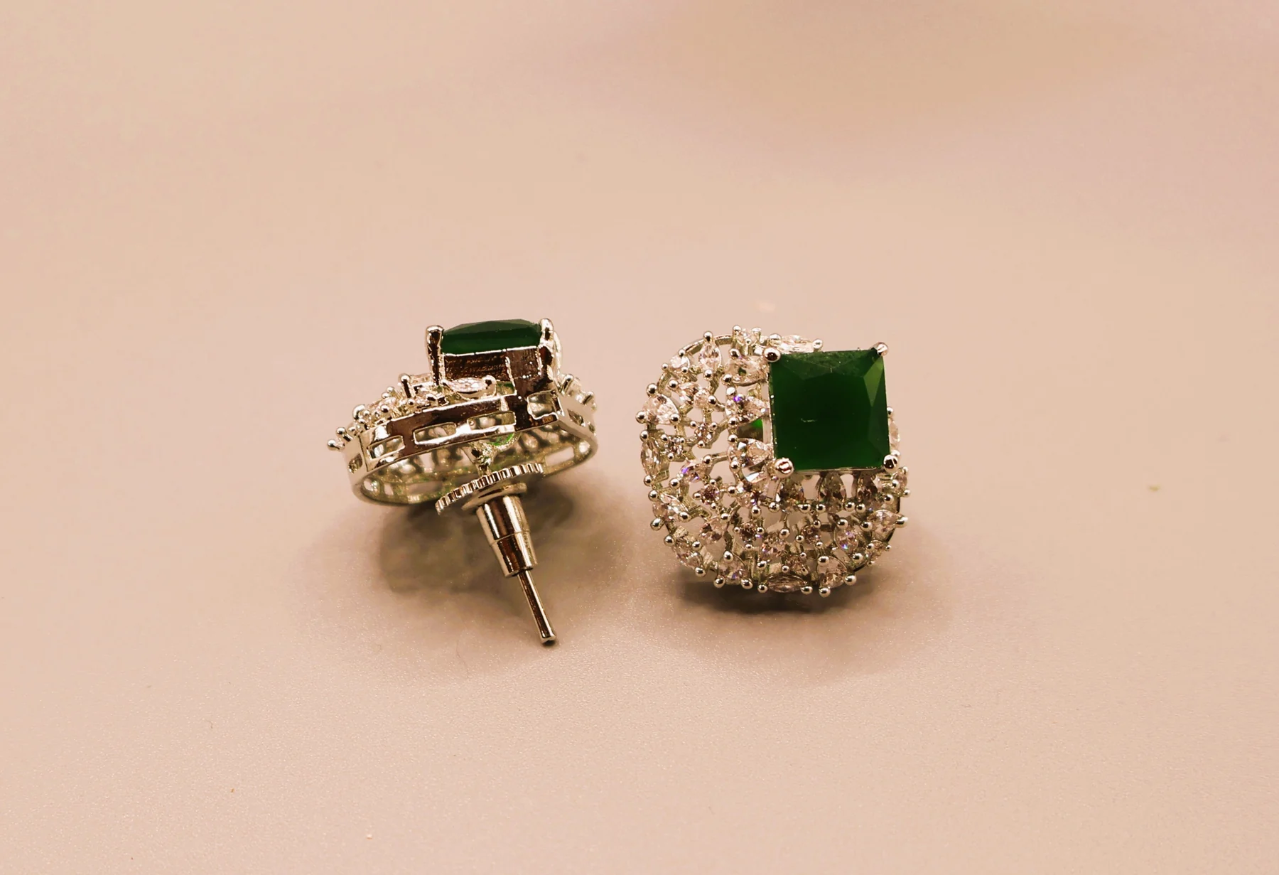 Emerald Cushion Pavé Stud Earrings – alternate product view 2