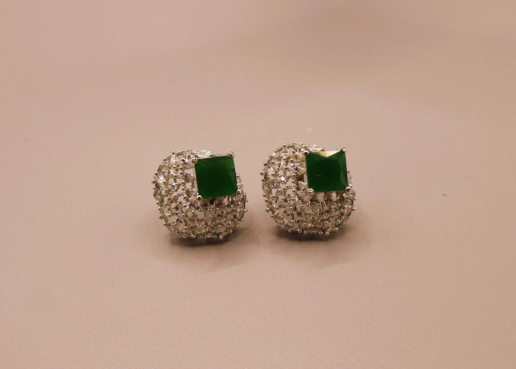 Emerald Cushion Pavé Stud Earrings – alternate product view 3