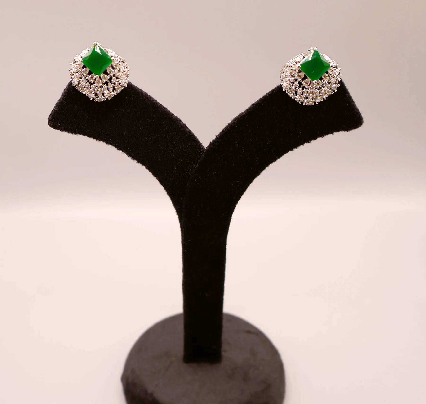 Emerald Cushion Pavé Stud Earrings – alternate product view 4