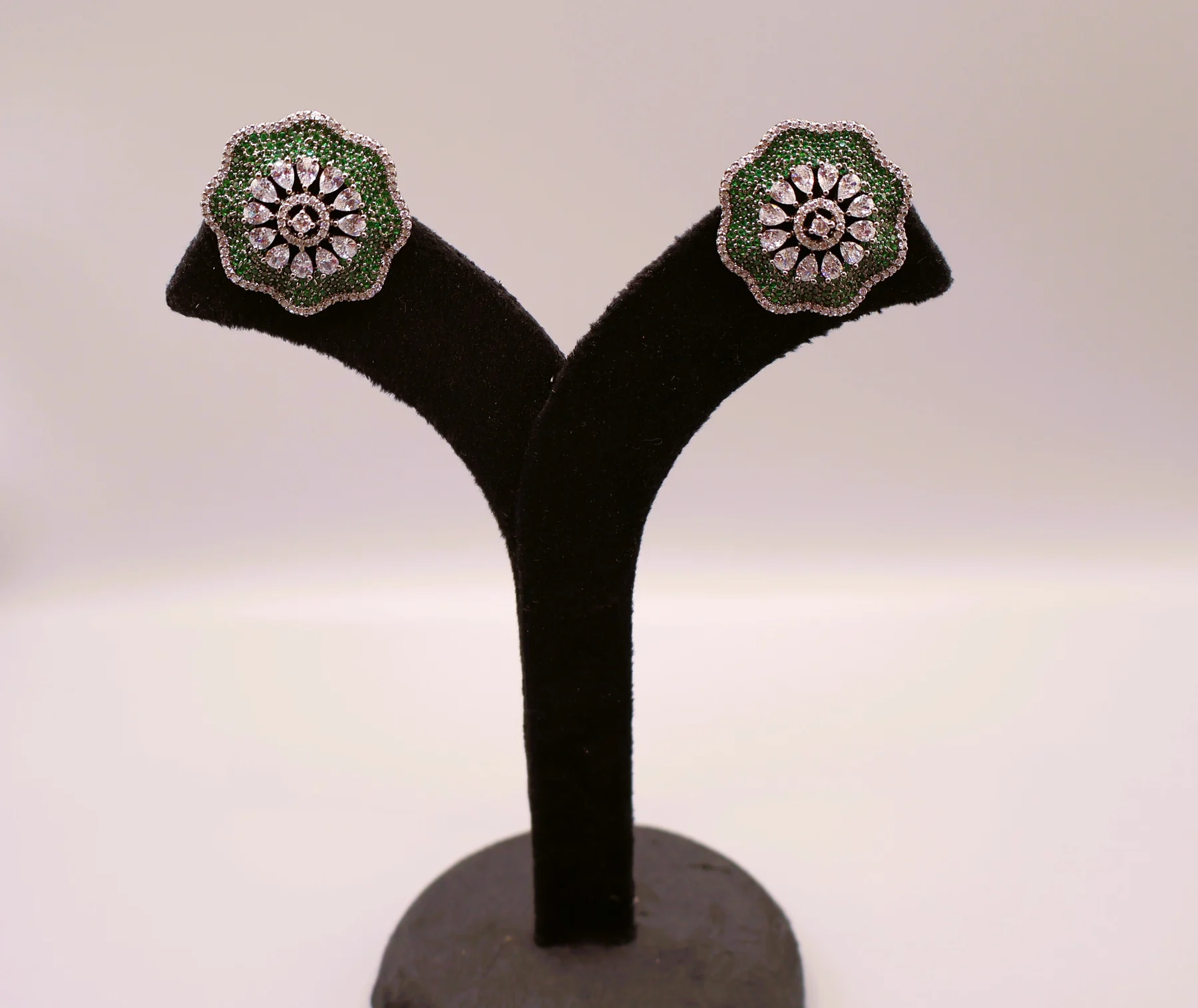 Emerald Floral Rosette Stud Earrings