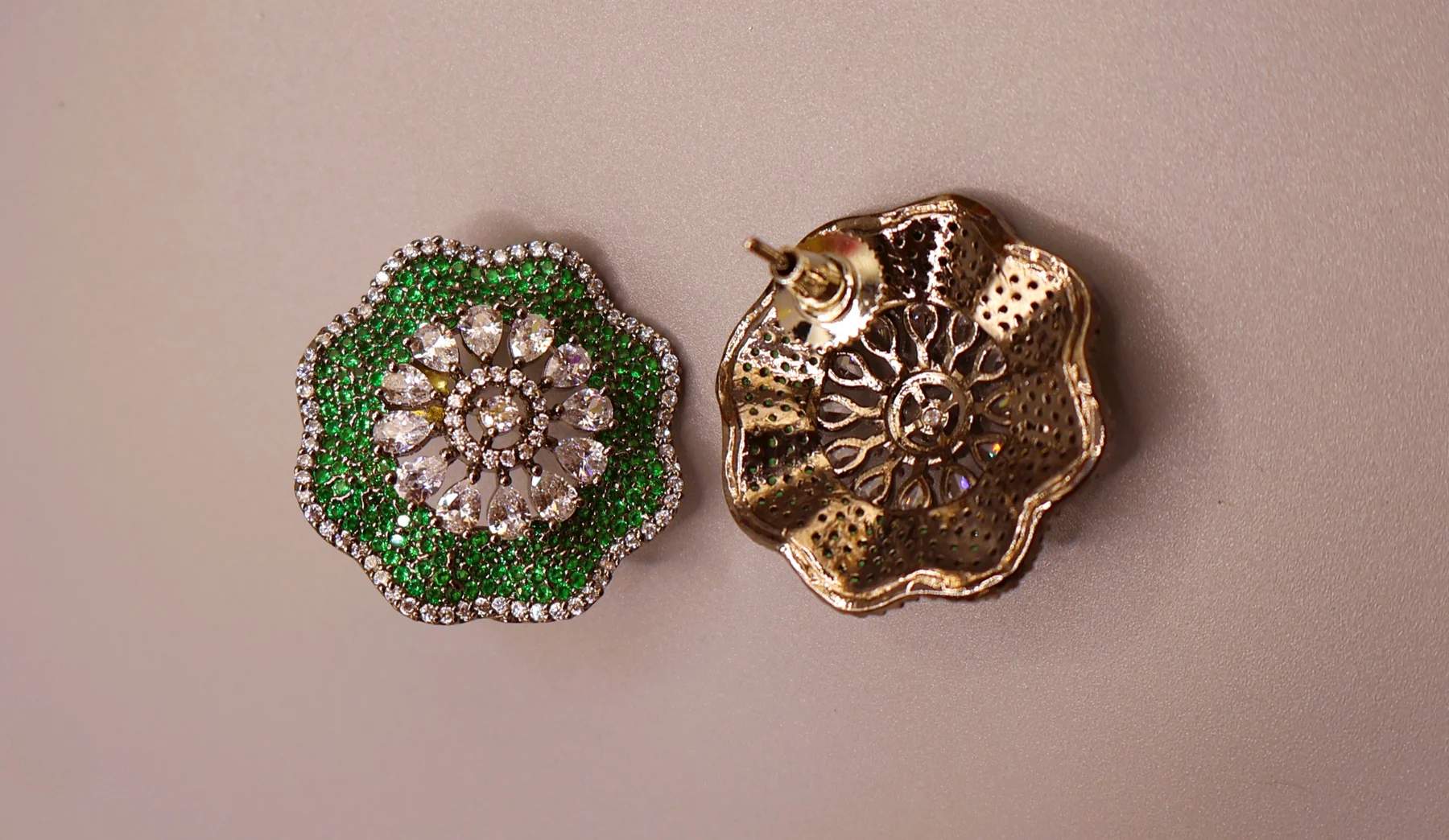Emerald Floral Rosette Stud Earrings – alternate product view 3
