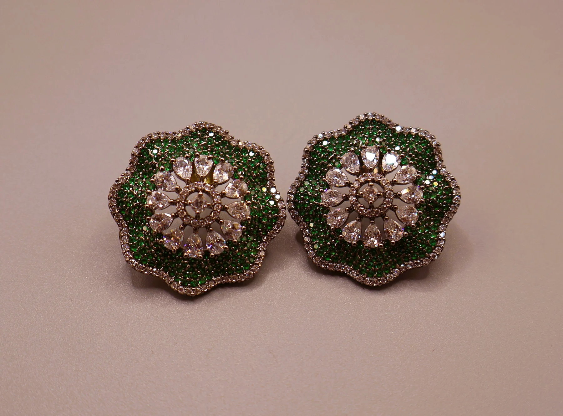 Emerald Floral Rosette Stud Earrings – alternate product view 4