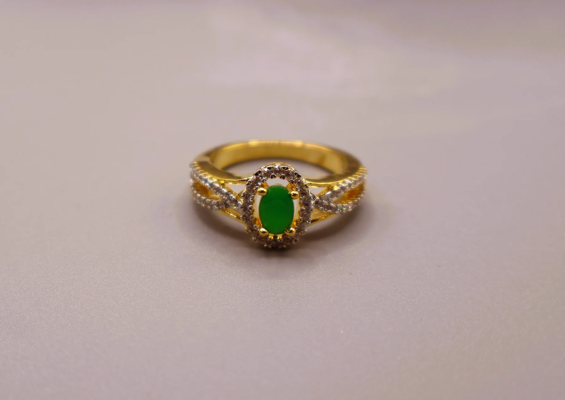 Emerald Oval Halo Crystal Ring – alternate product view 2